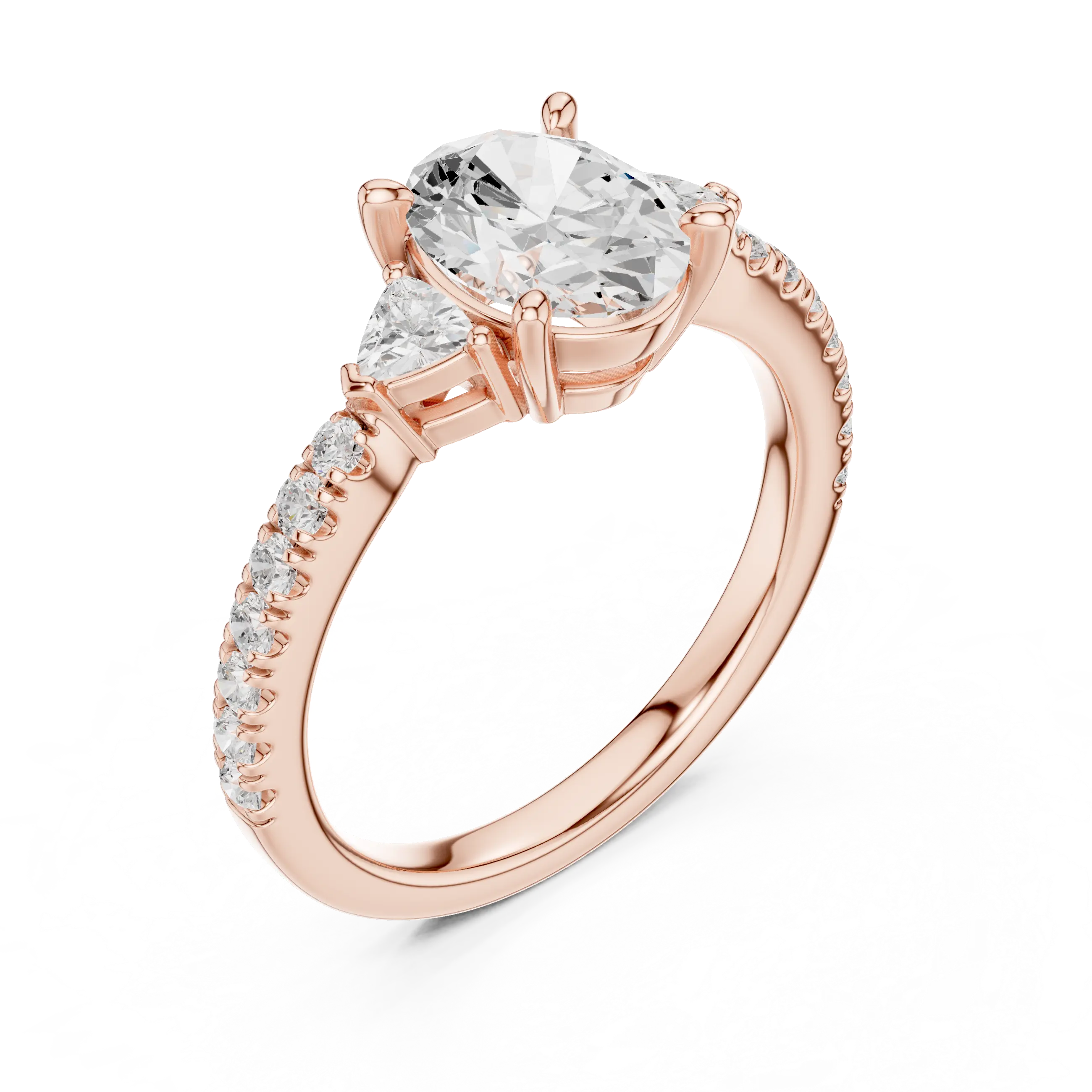MJR0147 - Tapered Oval Three Stone Ring with Pavé Embellished Band