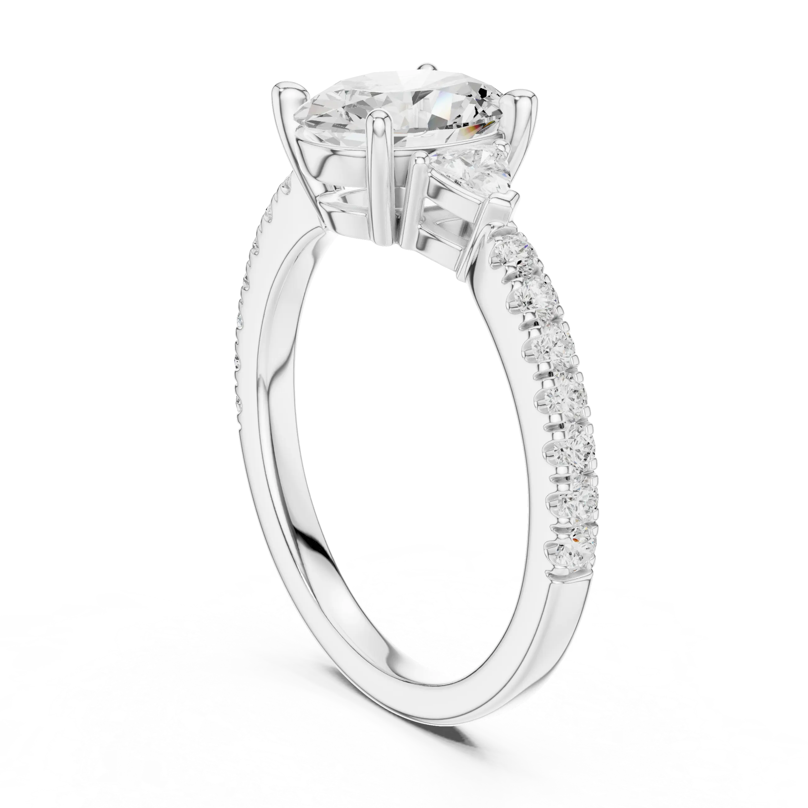 MJR0147 - Tapered Oval Three Stone Ring with Pavé Embellished Band