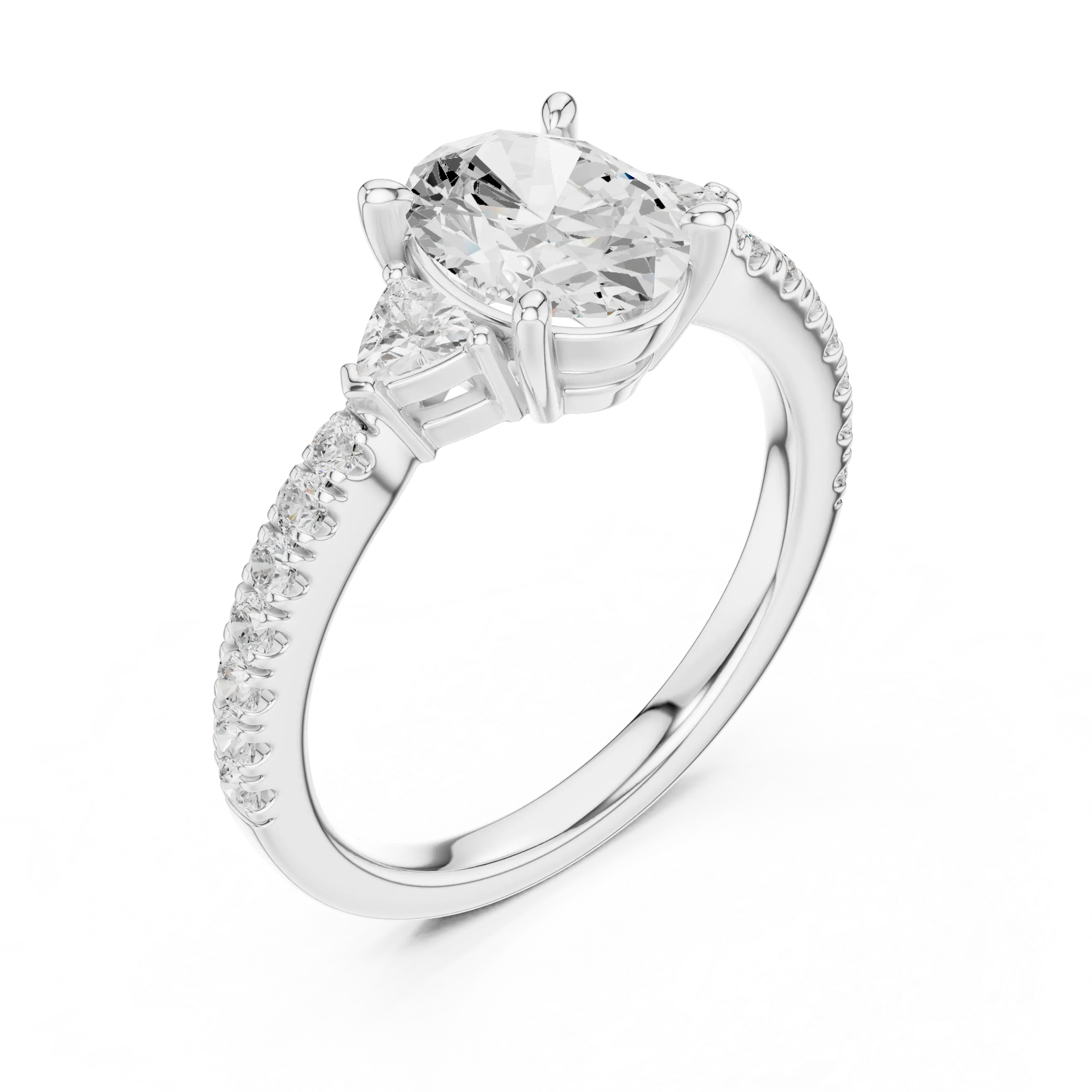 MJR0147 - Tapered Oval Three Stone Ring with Pavé Embellished Band