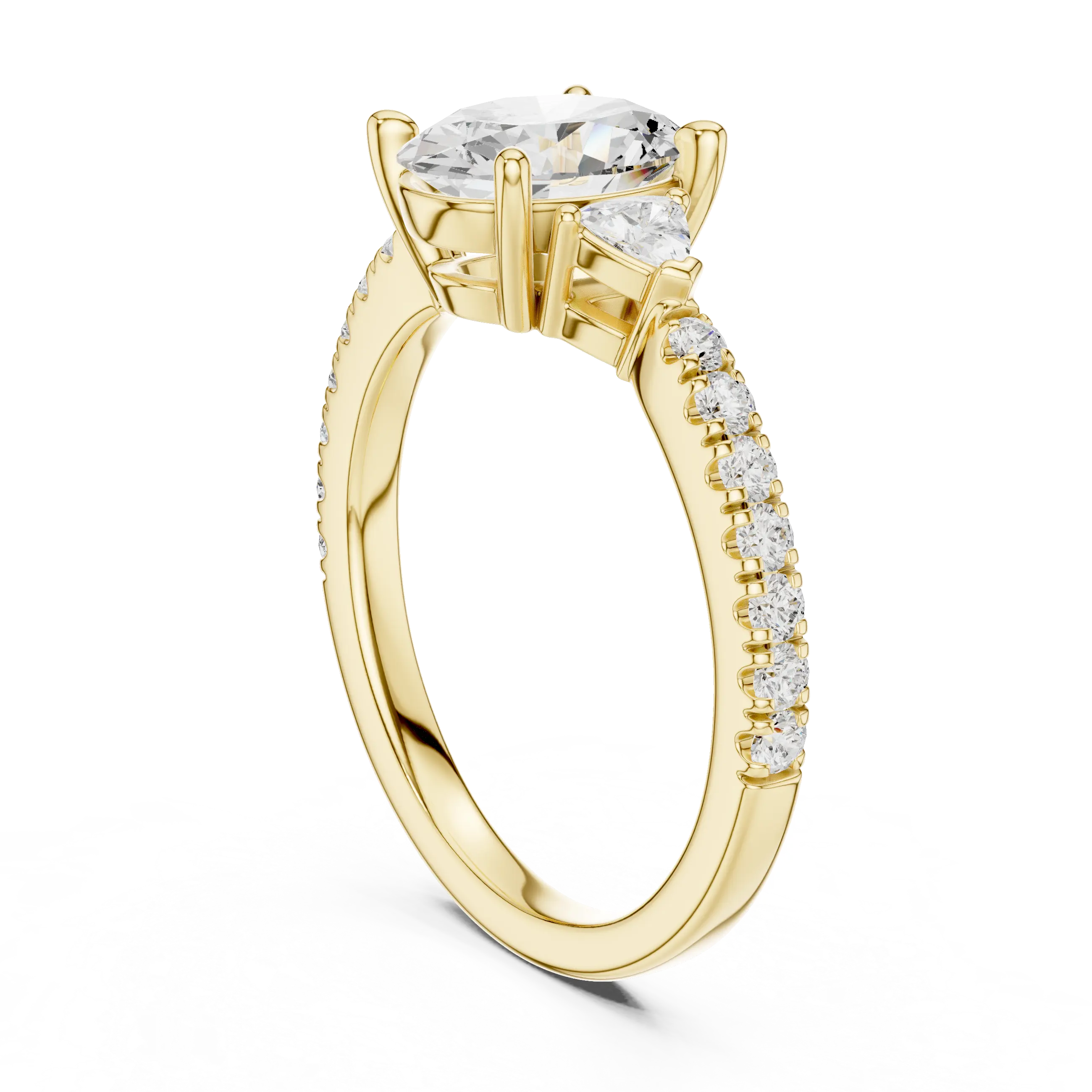 MJR0147 - Tapered Oval Three Stone Ring with Pavé Embellished Band