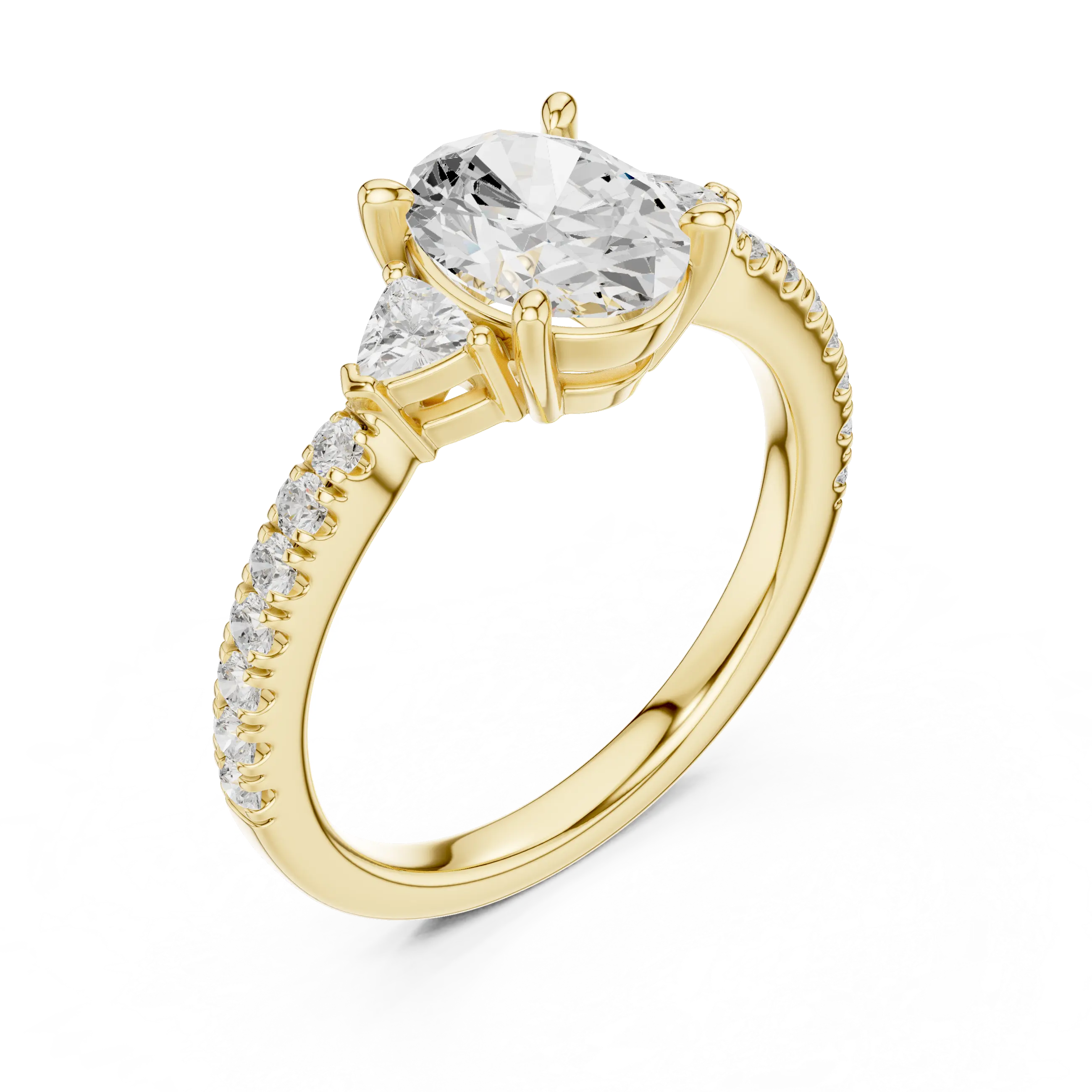 MJR0147 - Tapered Oval Three Stone Ring with Pavé Embellished Band