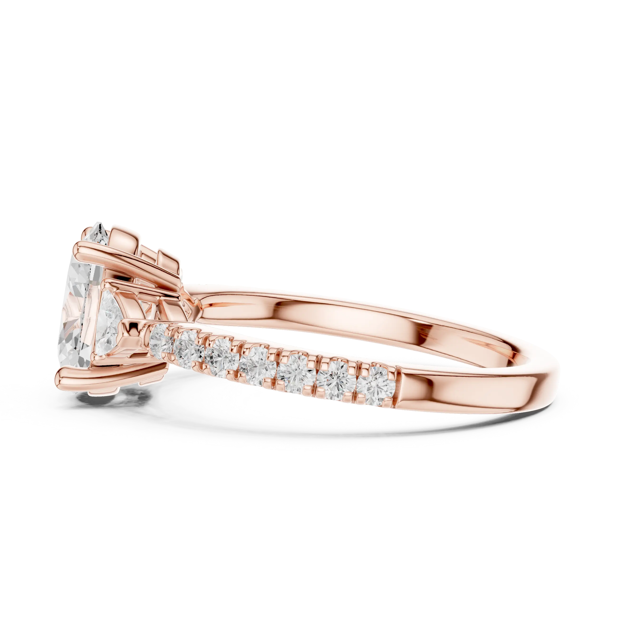 MJR0147 - Tapered Oval Three Stone Ring with Pavé Embellished Band