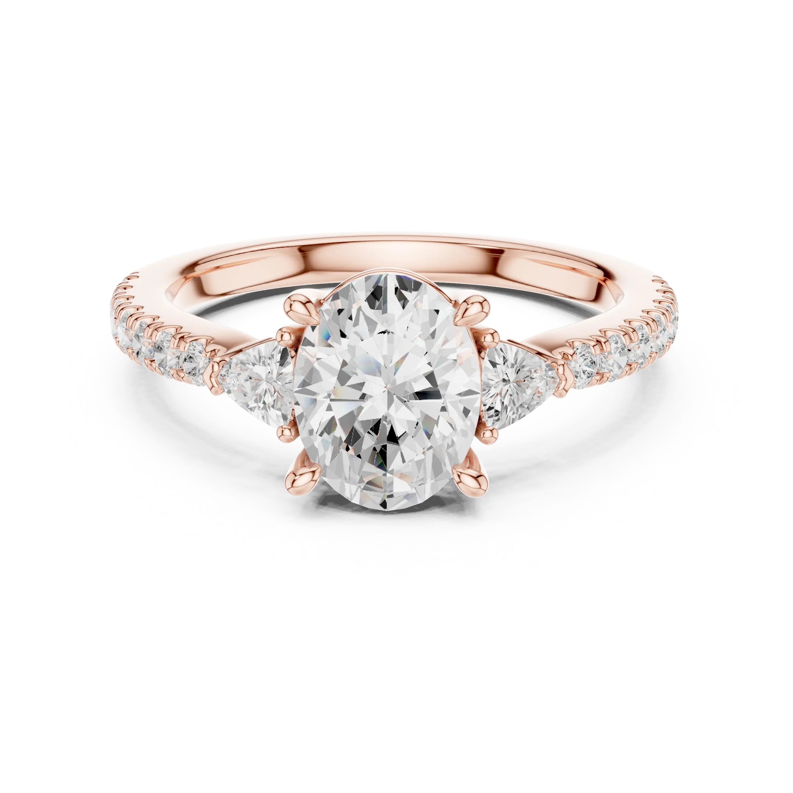MJR0147 - Tapered Oval Three Stone Ring with Pavé Embellished Band