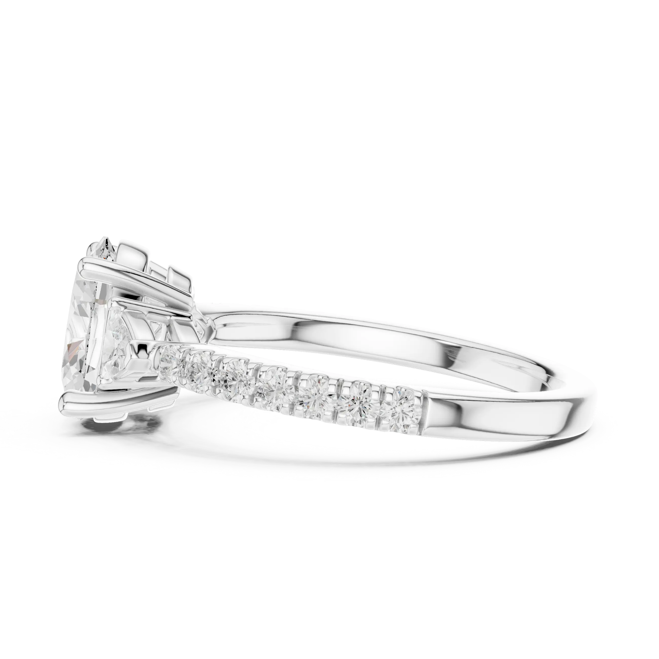 MJR0147 - Tapered Oval Three Stone Ring with Pavé Embellished Band
