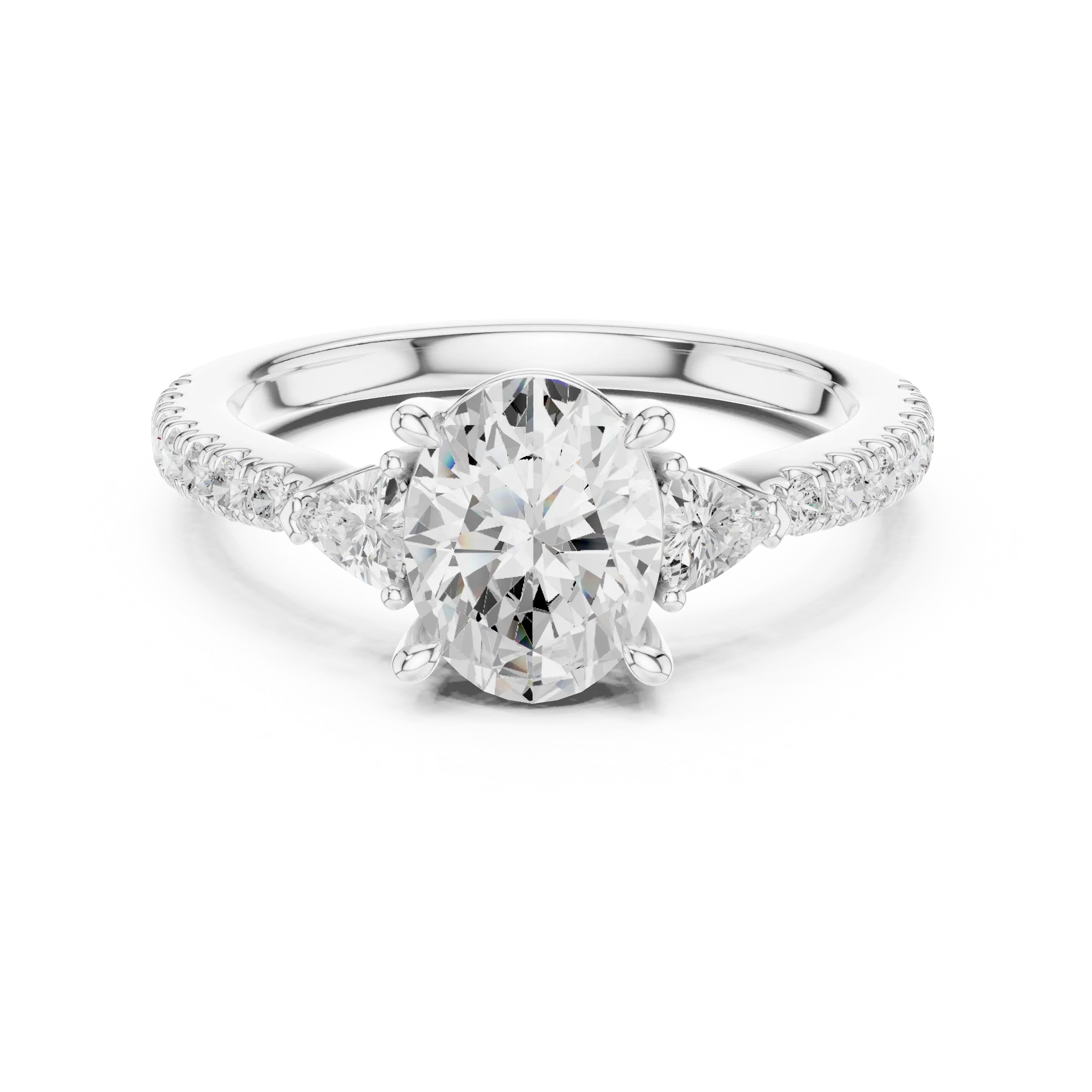 MJR0147 - Tapered Oval Three Stone Ring with Pavé Embellished Band