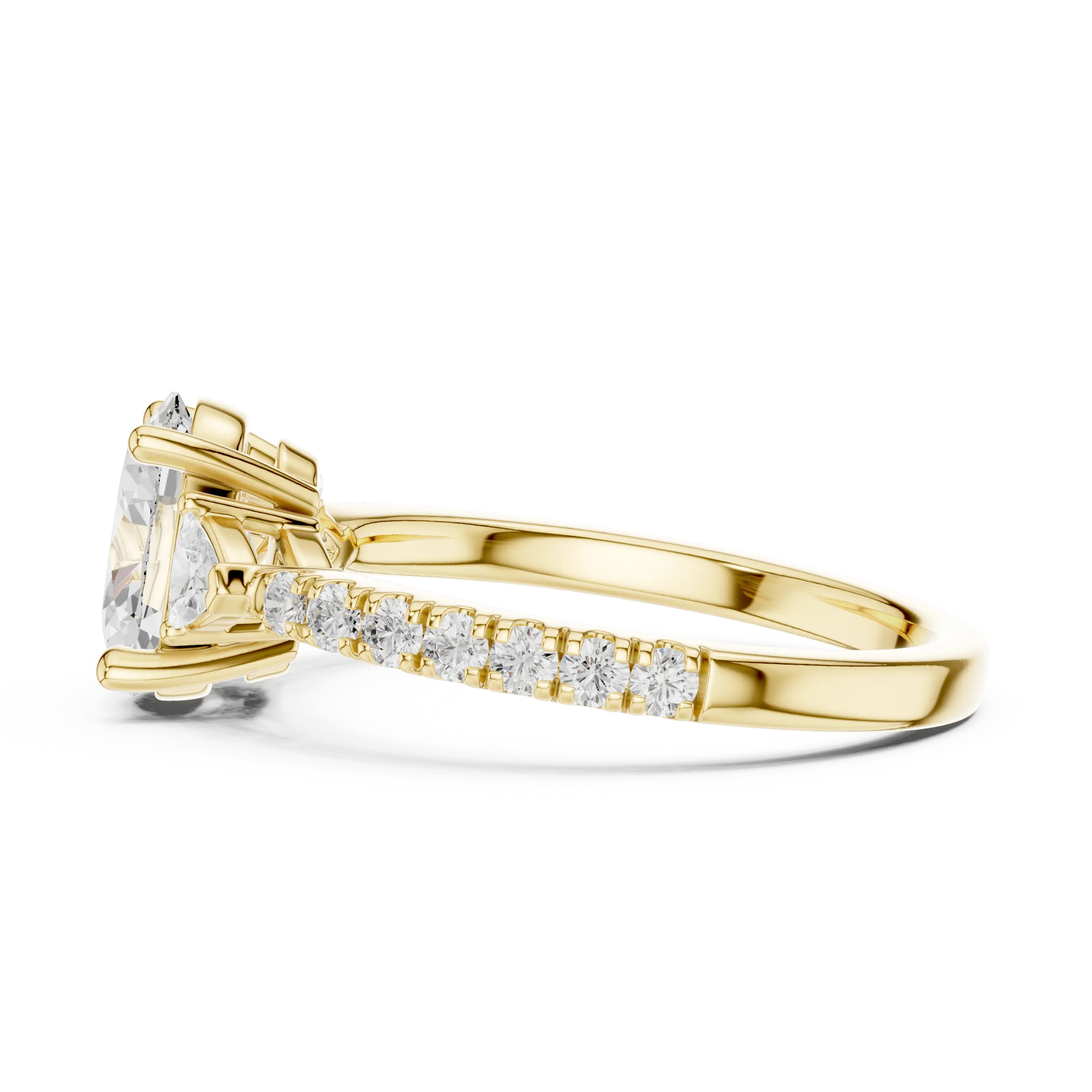 MJR0147 - Tapered Oval Three Stone Ring with Pavé Embellished Band