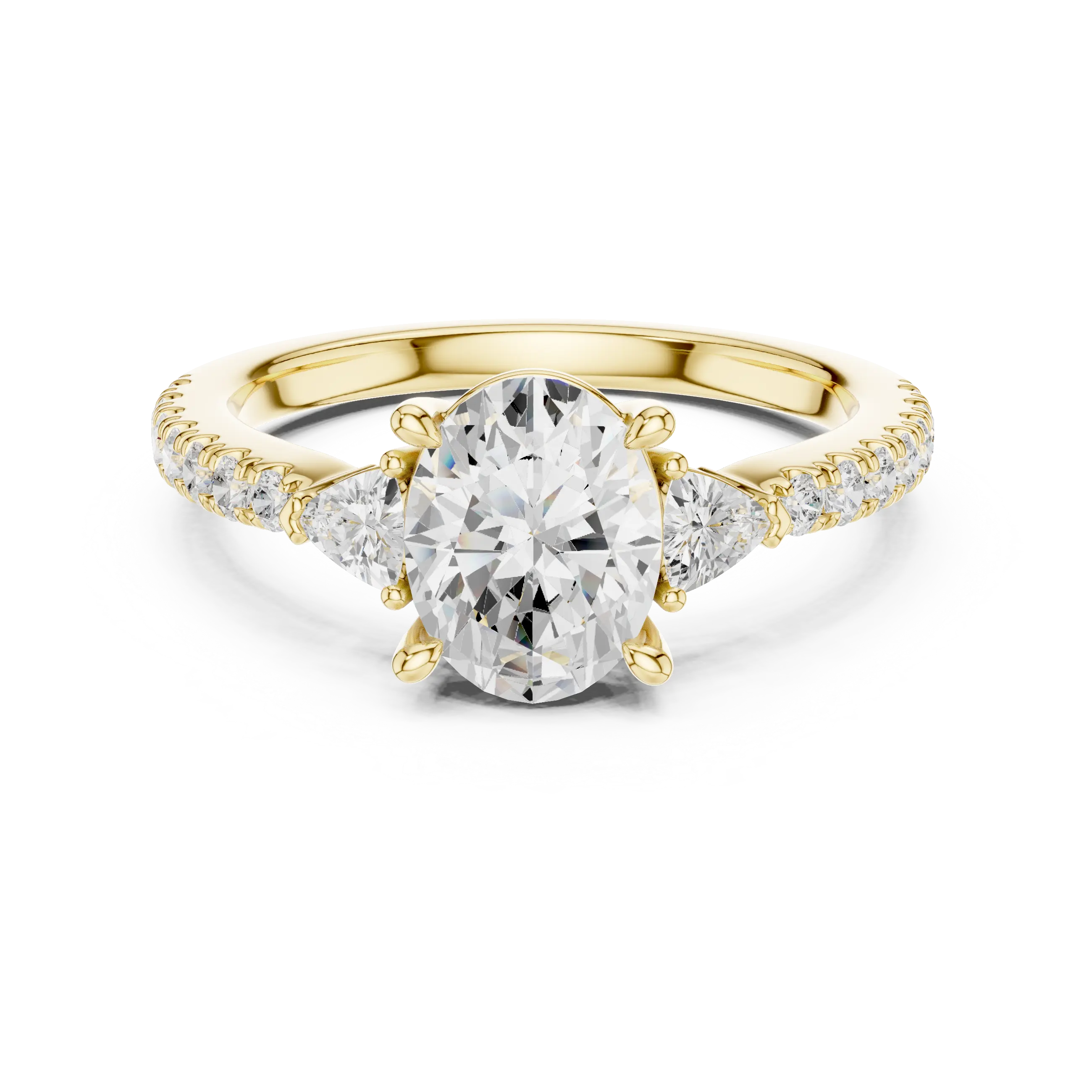MJR0147 - Tapered Oval Three Stone Ring with Pavé Embellished Band