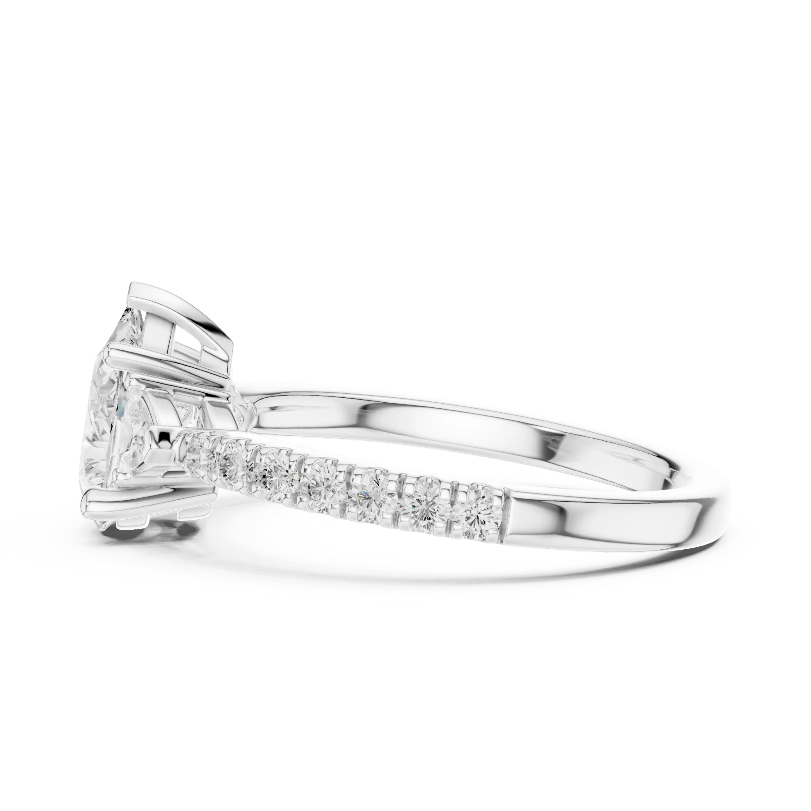 MJR0148 - Teardrop Pear Center Three Stone Ring with Pavé Shank