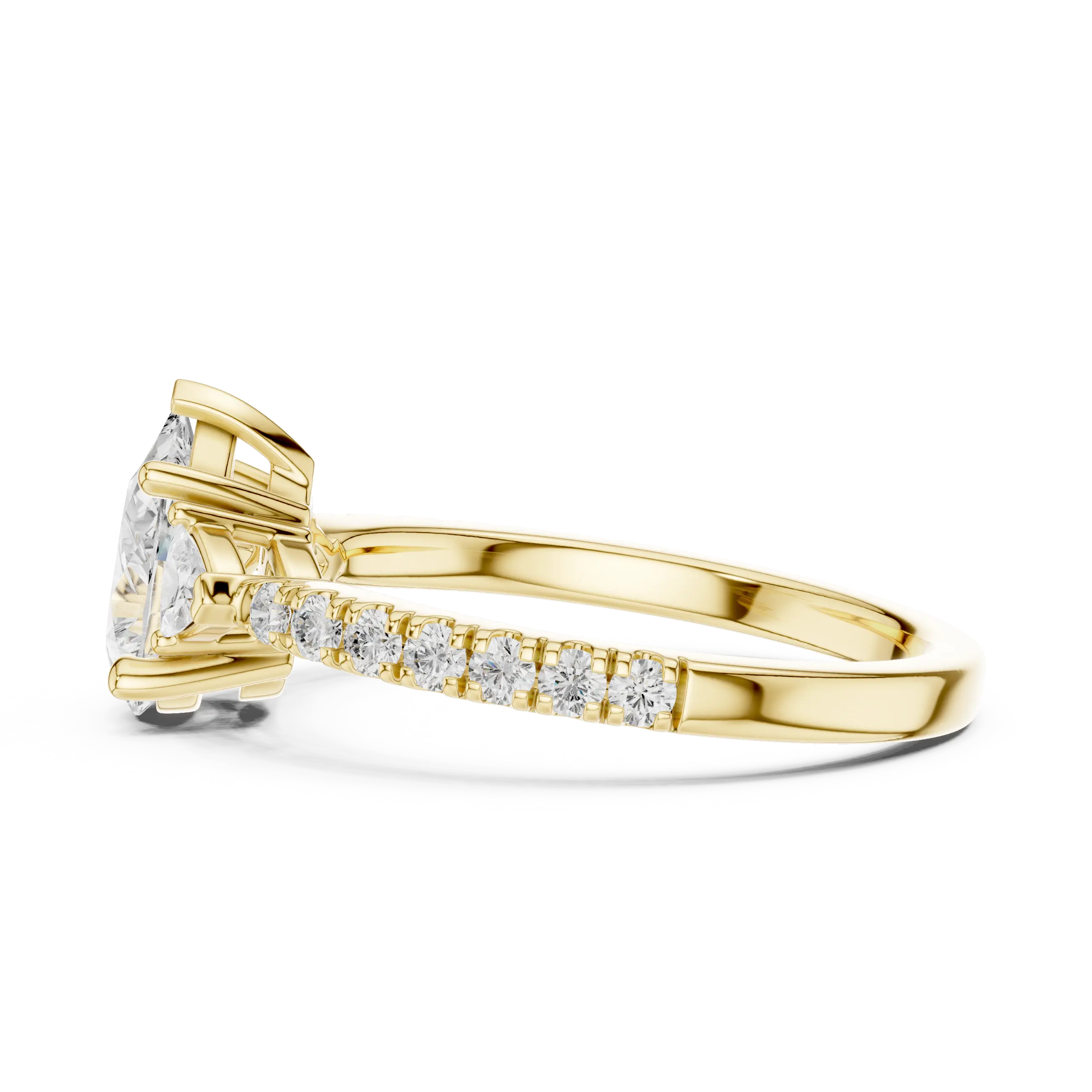 MJR0148 - Teardrop Pear Center Three Stone Ring with Pavé Shank