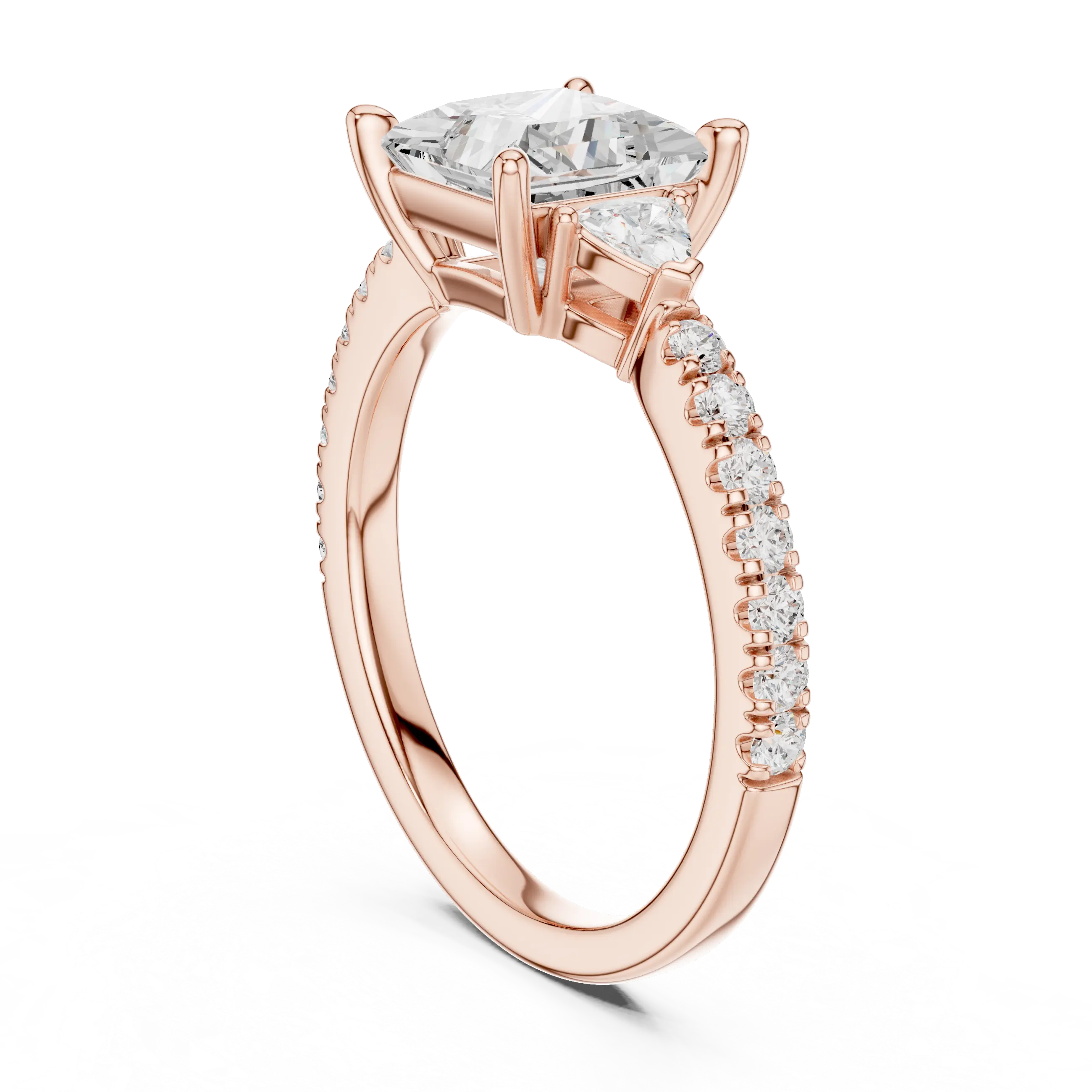 MJR0106 - Princess Cut Three Stone Ring with Triangular Side Accent