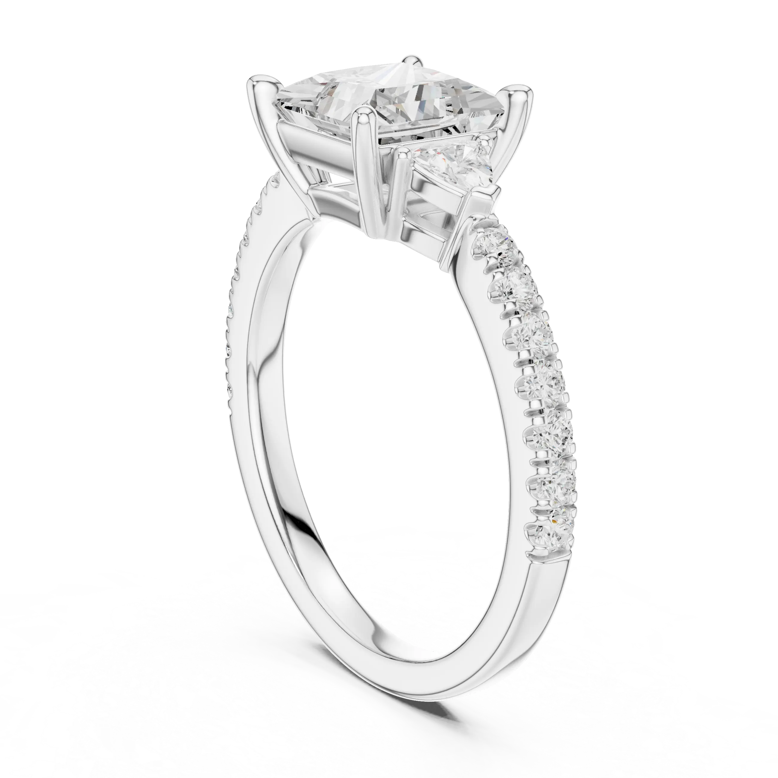 MJR0106 - Princess Cut Three Stone Ring with Triangular Side Accent