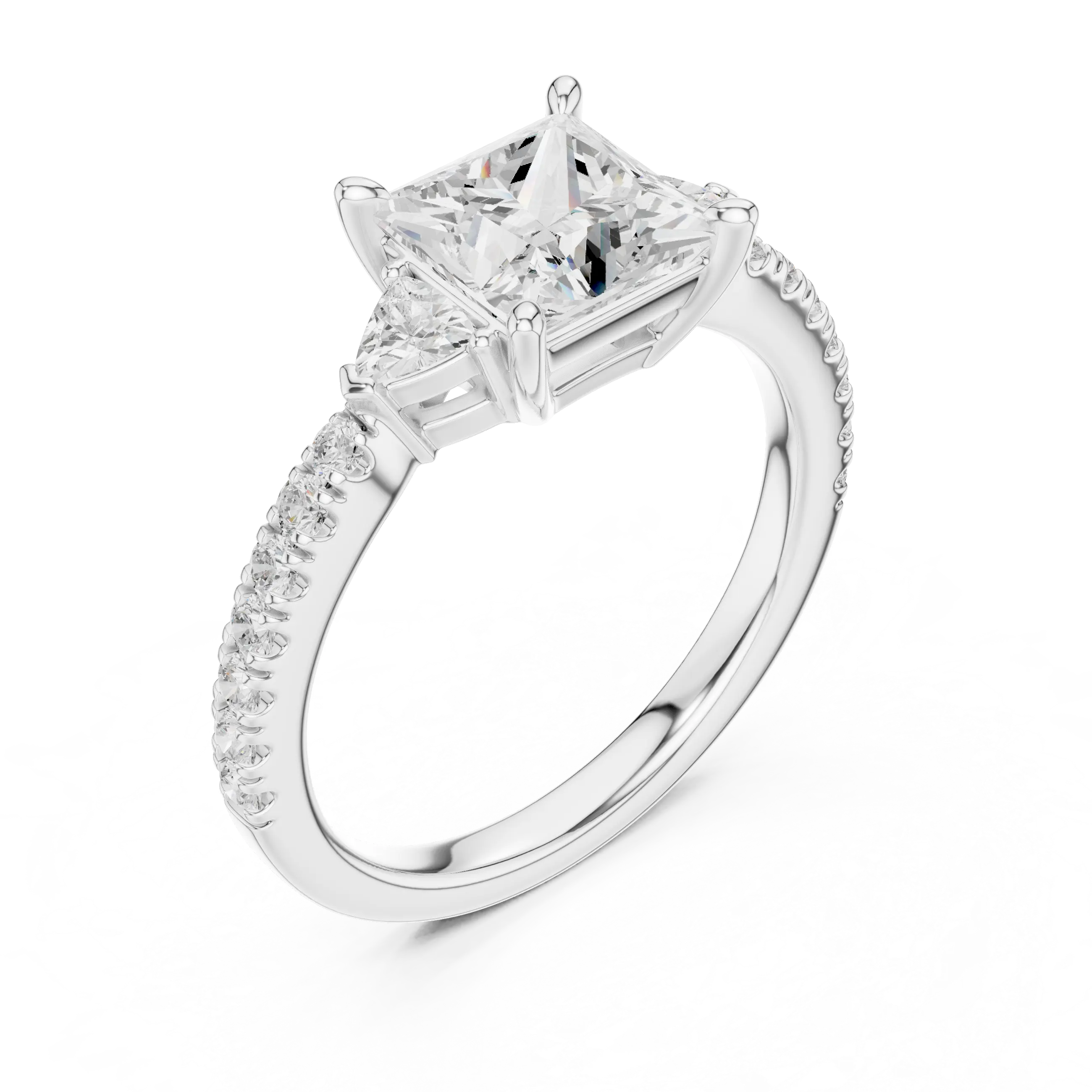 MJR0106 - Princess Cut Three Stone Ring with Triangular Side Accent
