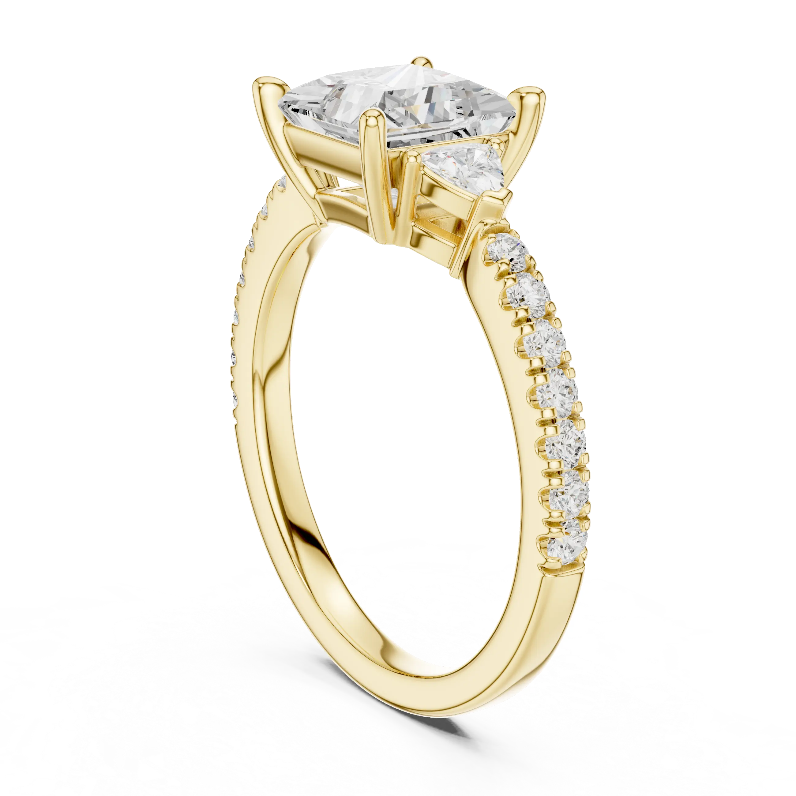 MJR0106 - Princess Cut Three Stone Ring with Triangular Side Accent