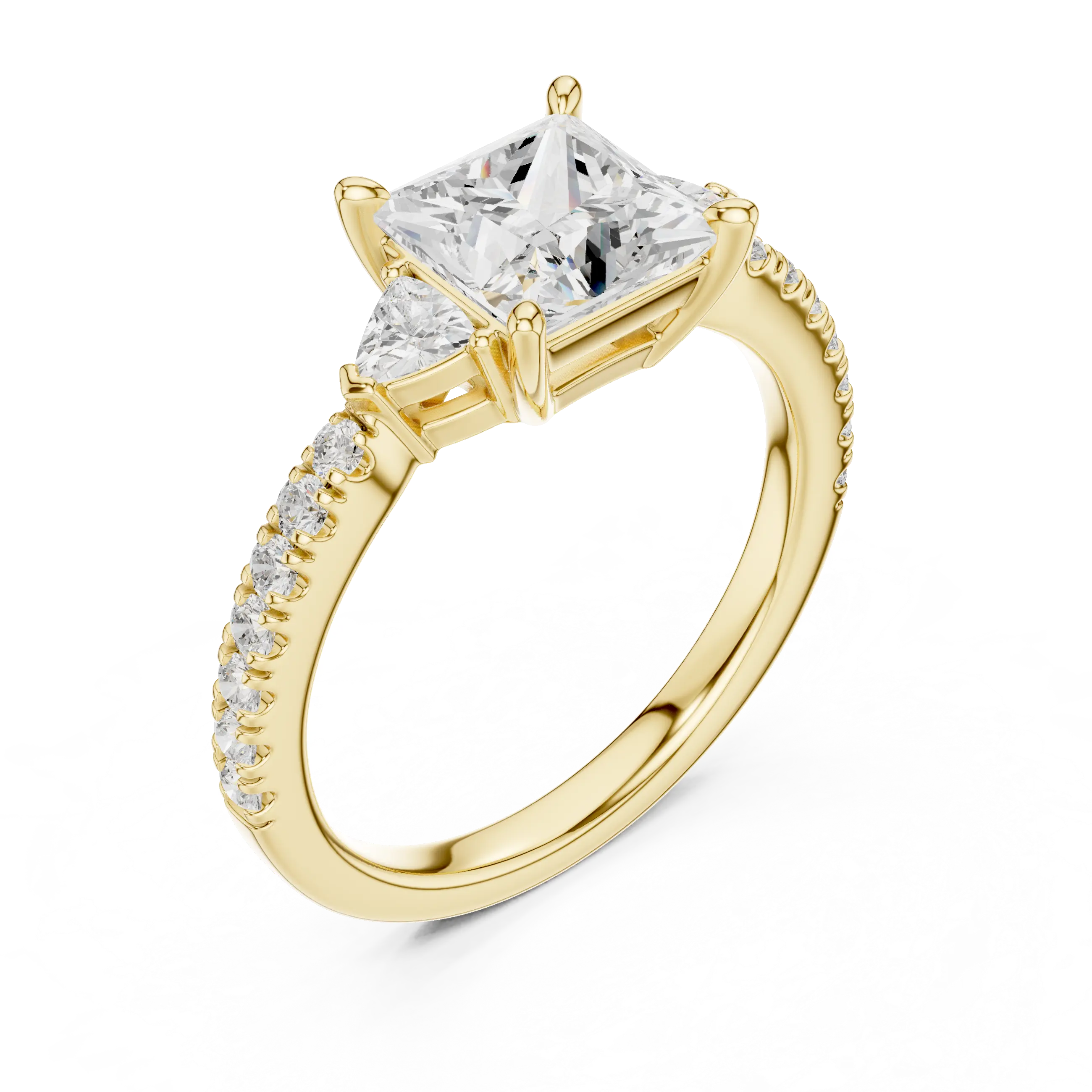 MJR0106 - Princess Cut Three Stone Ring with Triangular Side Accent