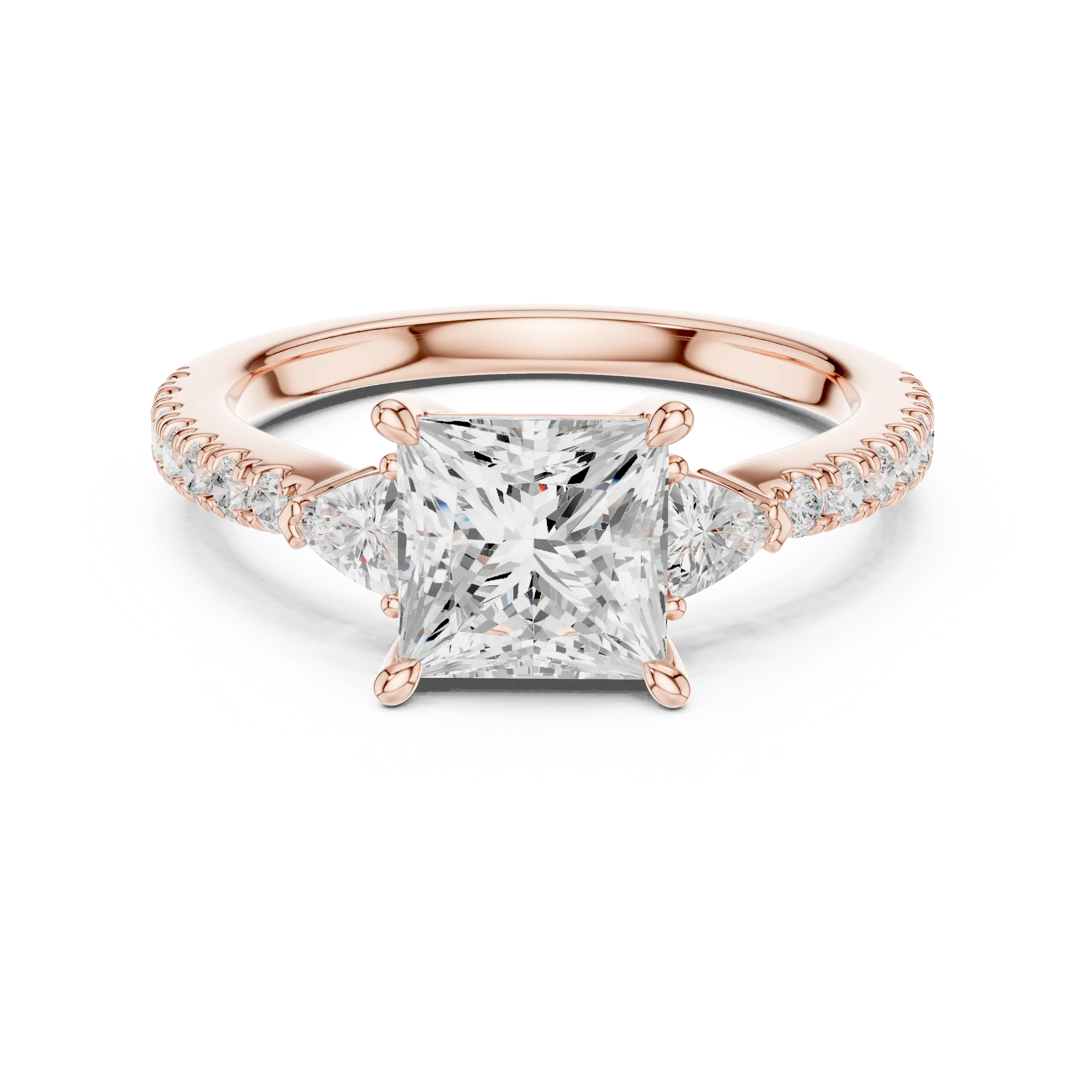 MJR0106 - Princess Cut Three Stone Ring with Triangular Side Accent