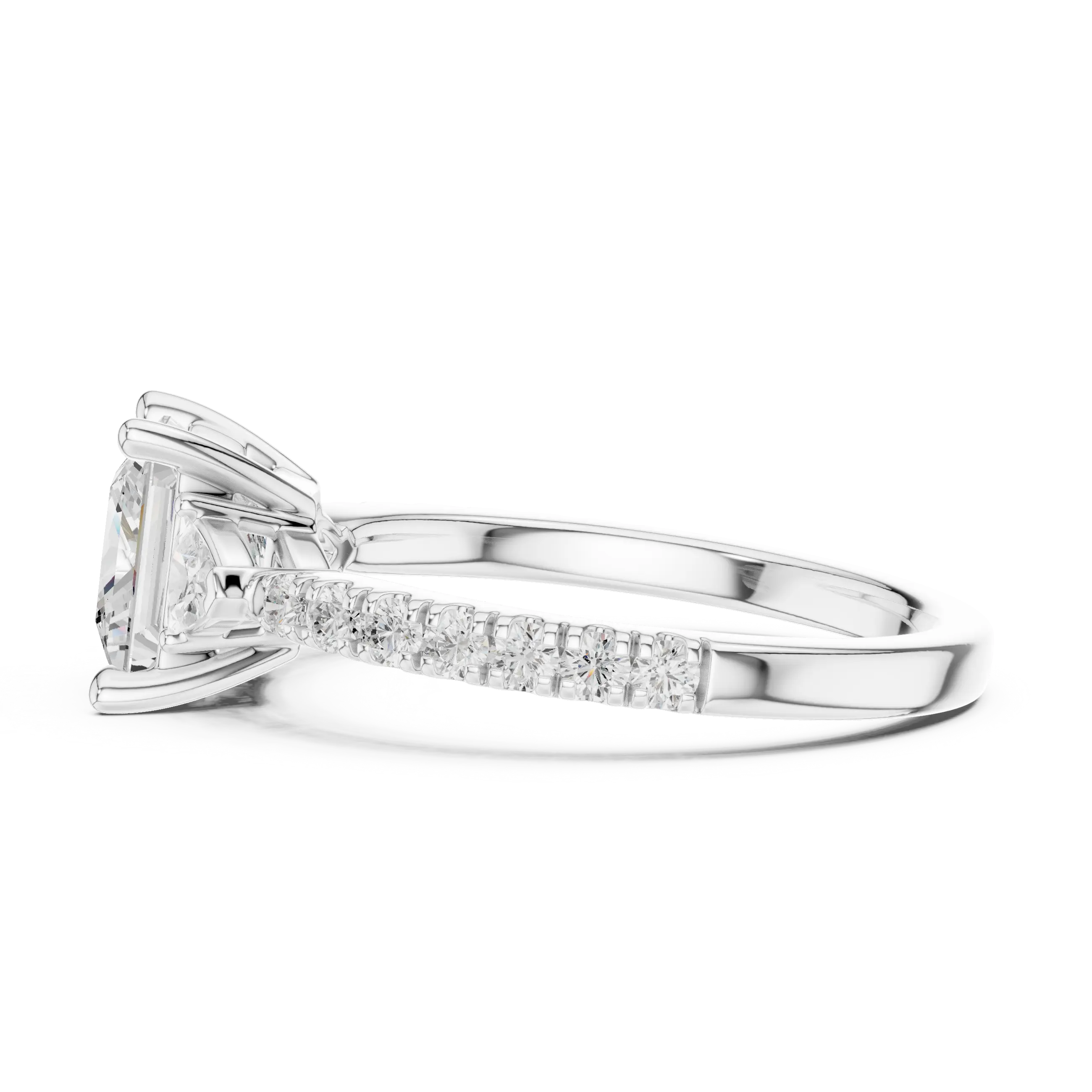 MJR0106 - Princess Cut Three Stone Ring with Triangular Side Accent