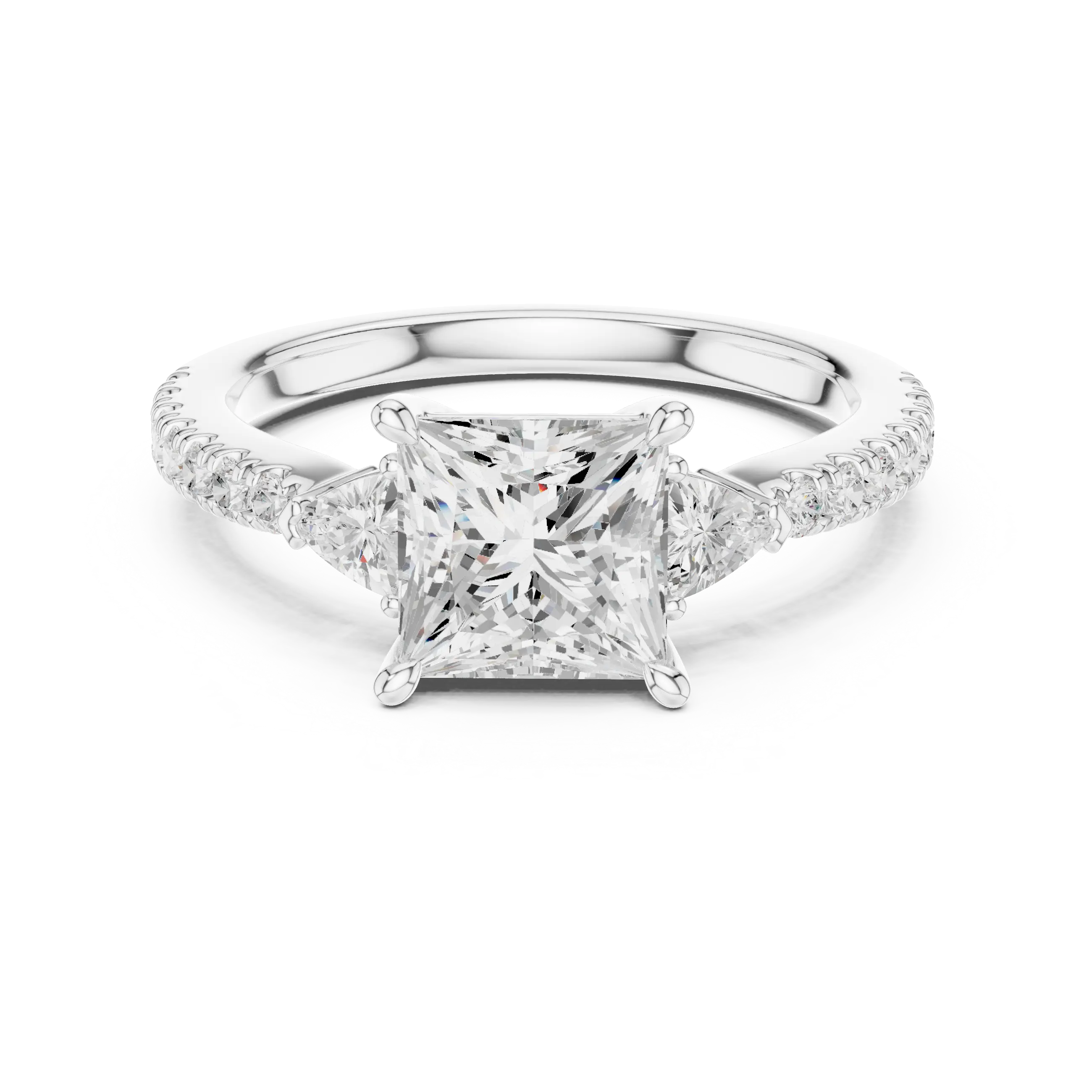 MJR0106 - Princess Cut Three Stone Ring with Triangular Side Accent