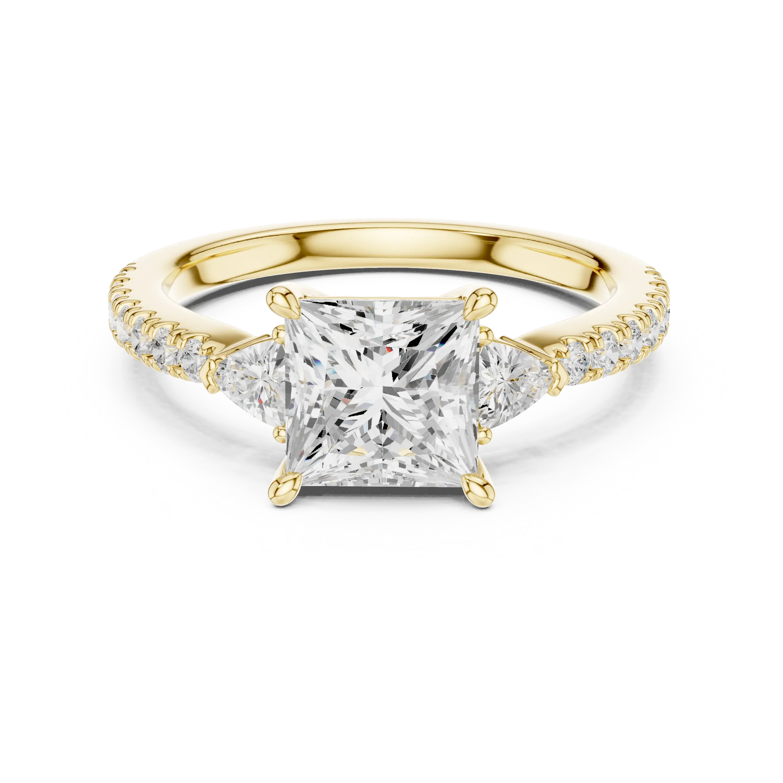 MJR0106 - Princess Cut Three Stone Ring with Triangular Side Accent