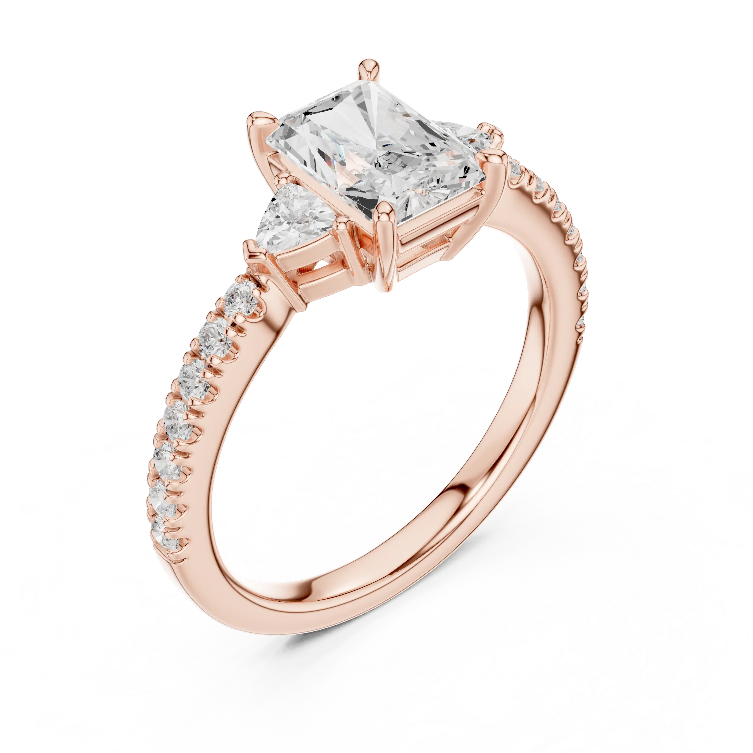 MJR084 - Radiant Center Three Stone Ring with Pavé Diamond Band