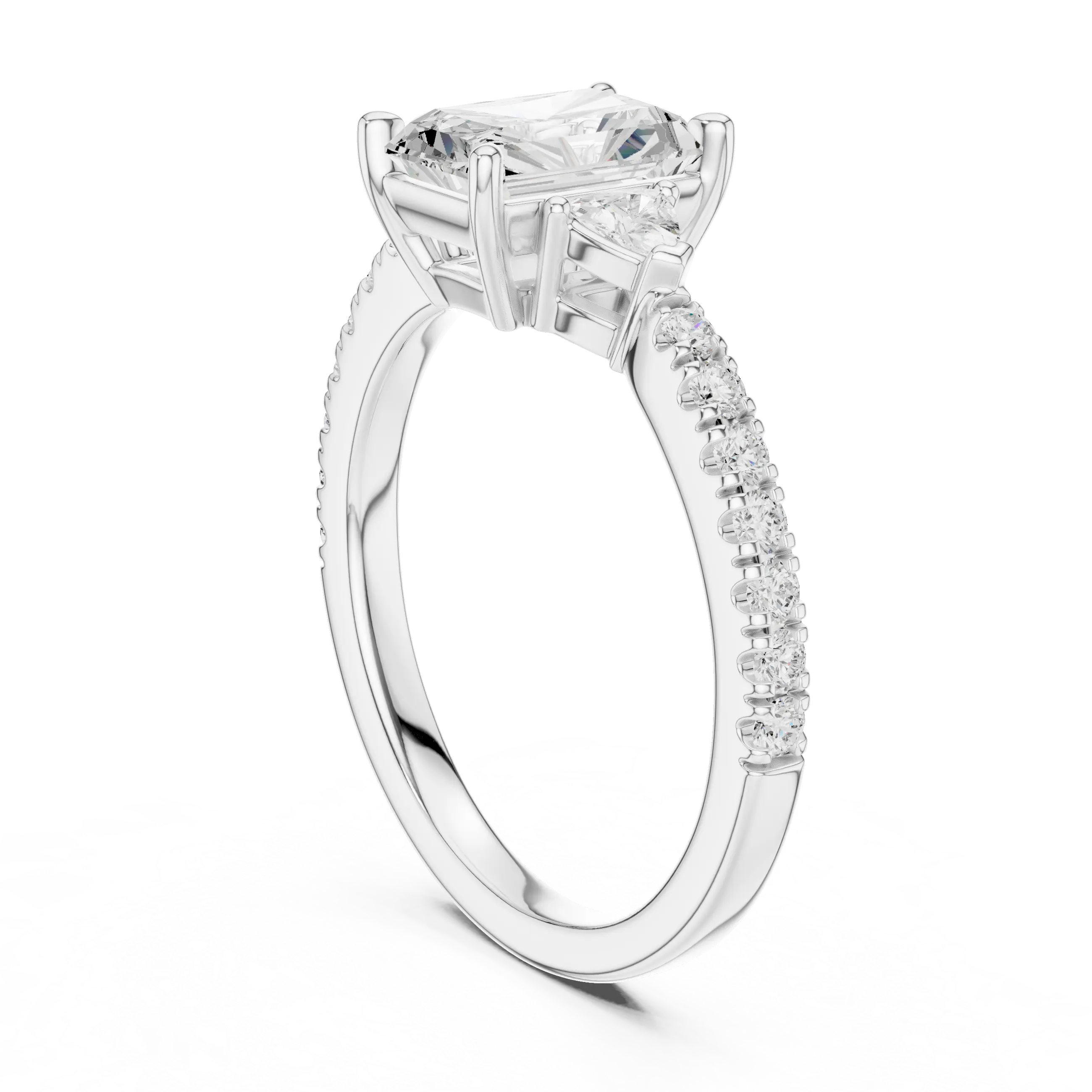 MJR084 - Radiant Center Three Stone Ring with Pavé Diamond Band