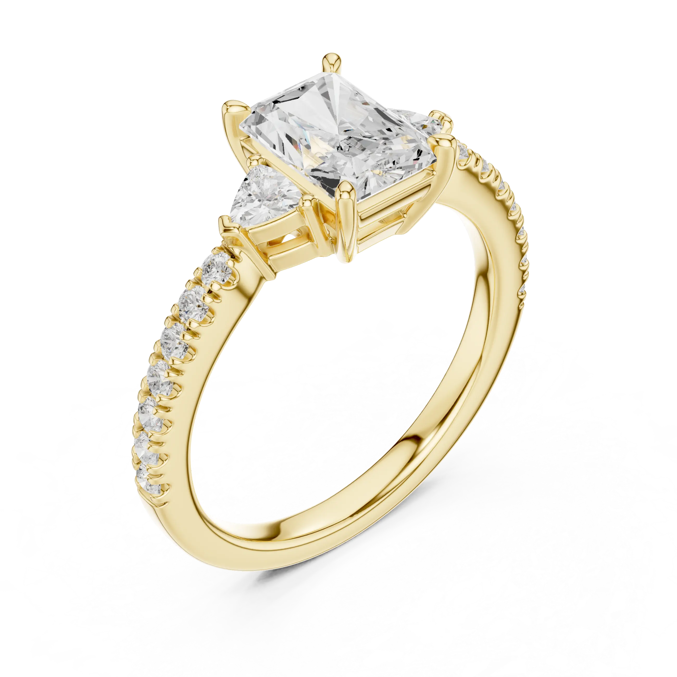 MJR084 - Radiant Center Three Stone Ring with Pavé Diamond Band