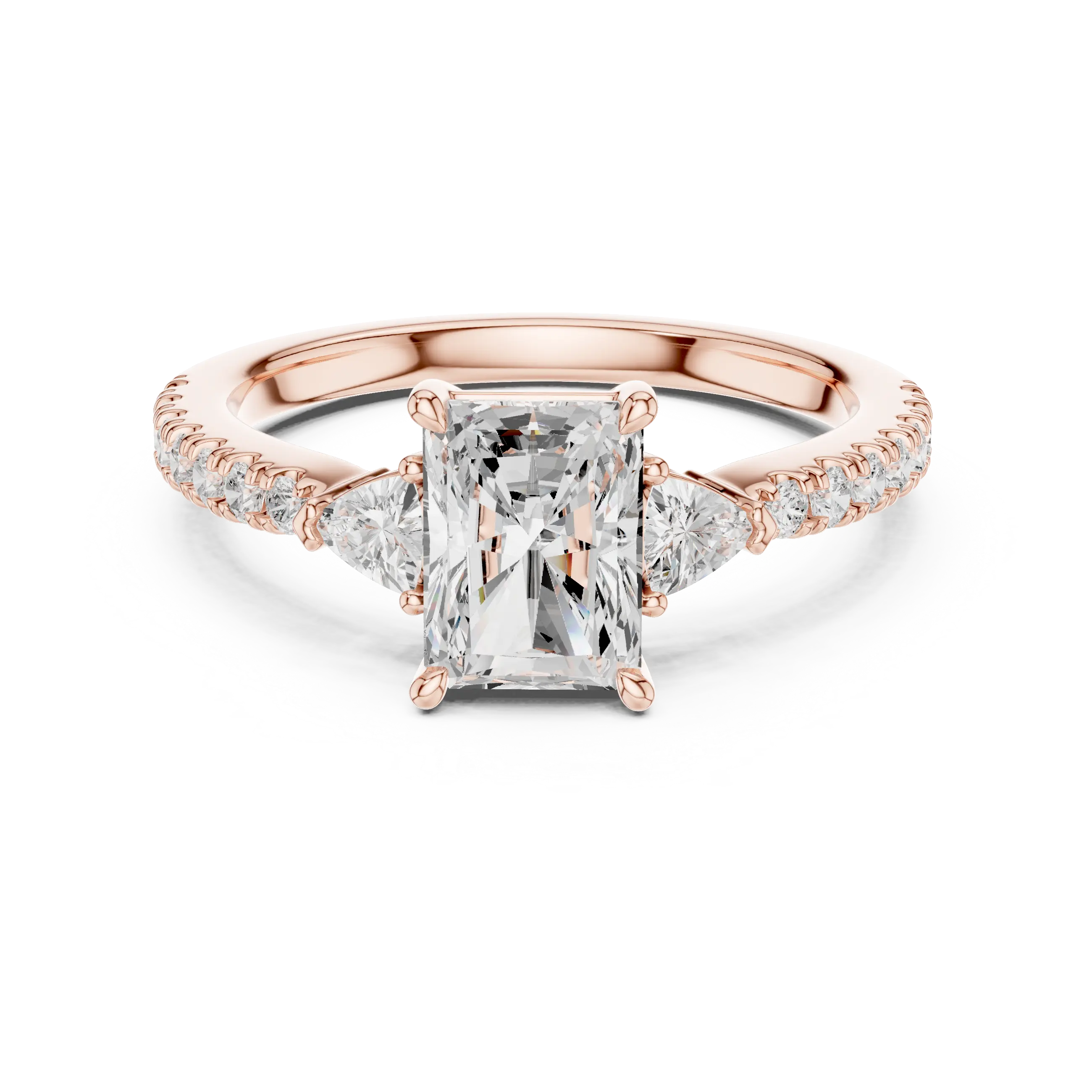 MJR084 - Radiant Center Three Stone Ring with Pavé Diamond Band