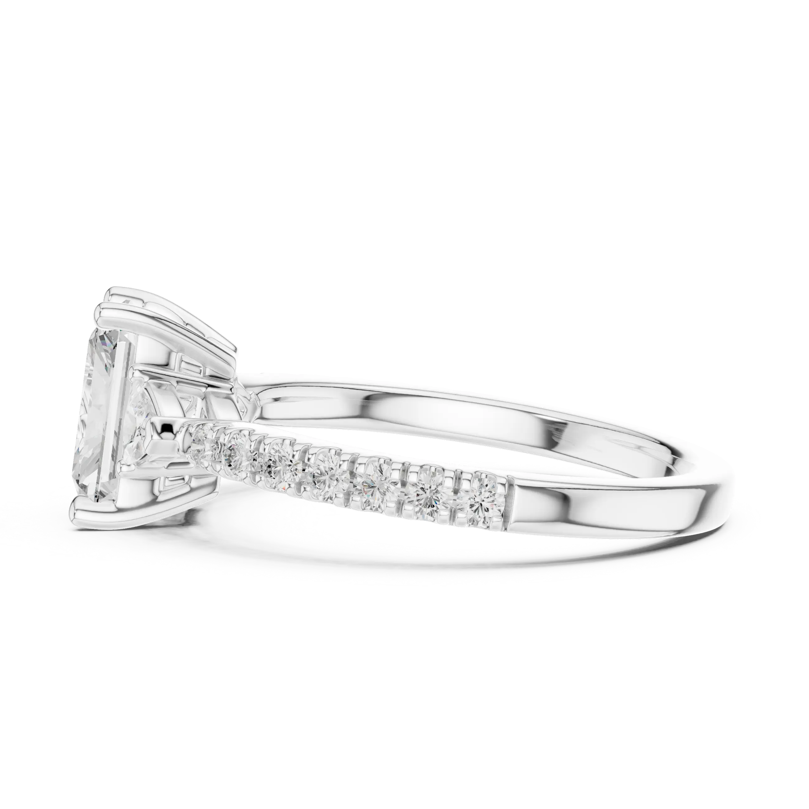 MJR084 - Radiant Center Three Stone Ring with Pavé Diamond Band