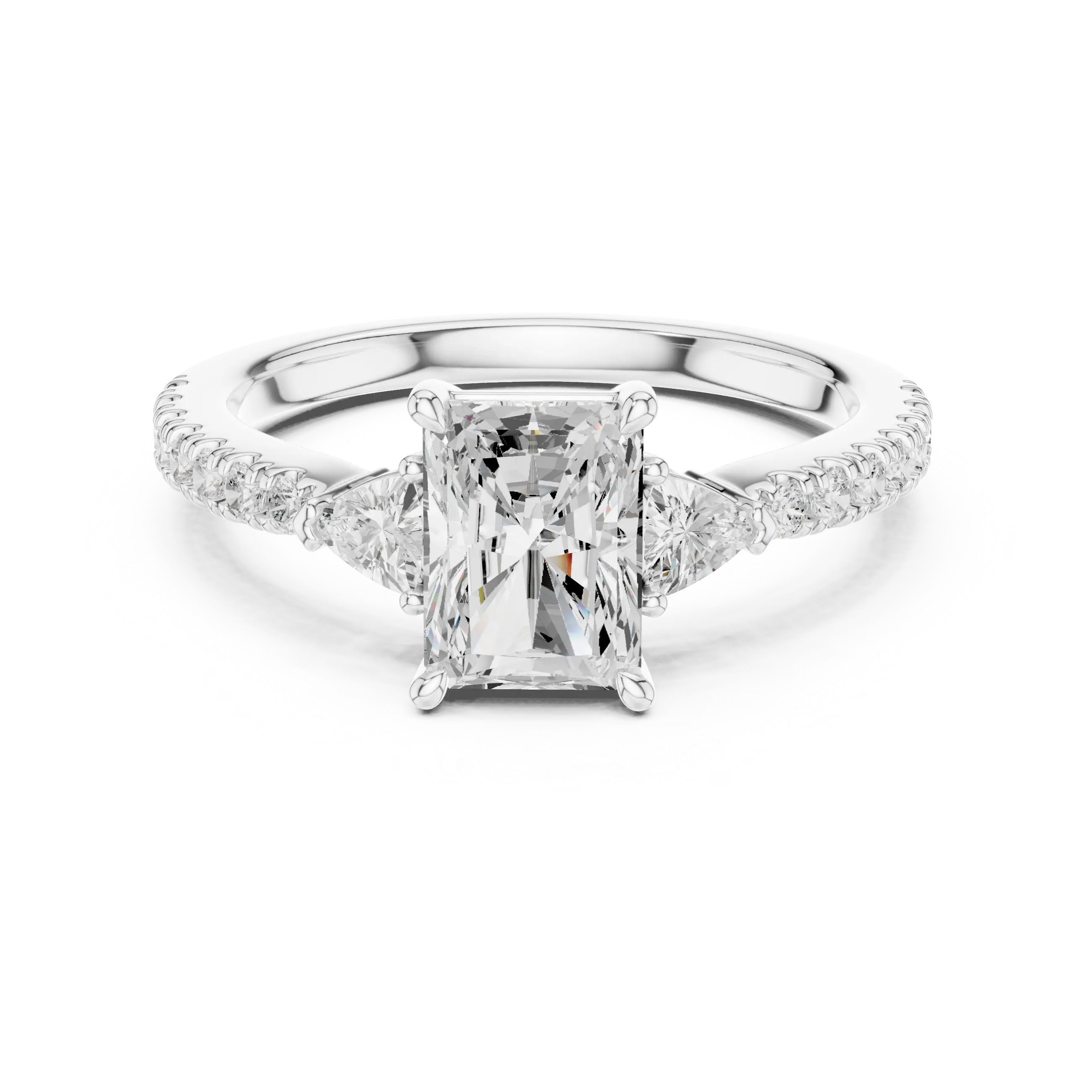 MJR084 - Radiant Center Three Stone Ring with Pavé Diamond Band