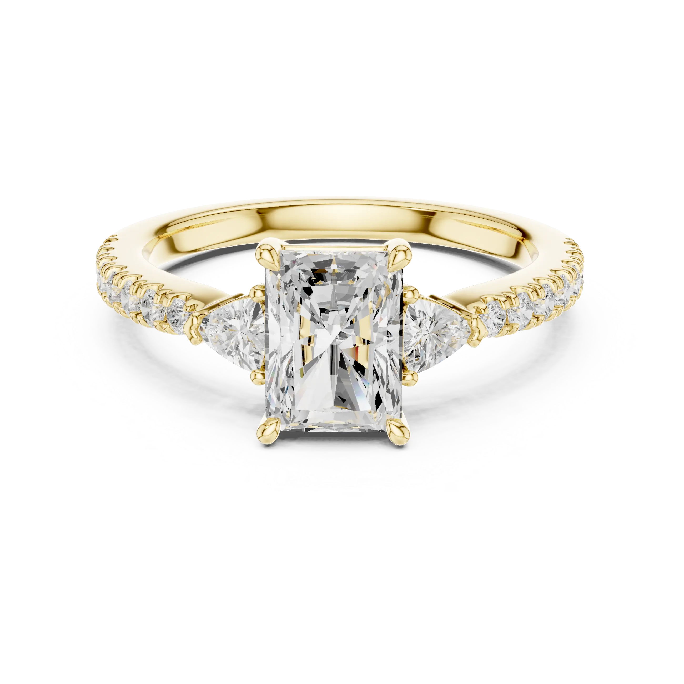 MJR084 - Radiant Center Three Stone Ring with Pavé Diamond Band