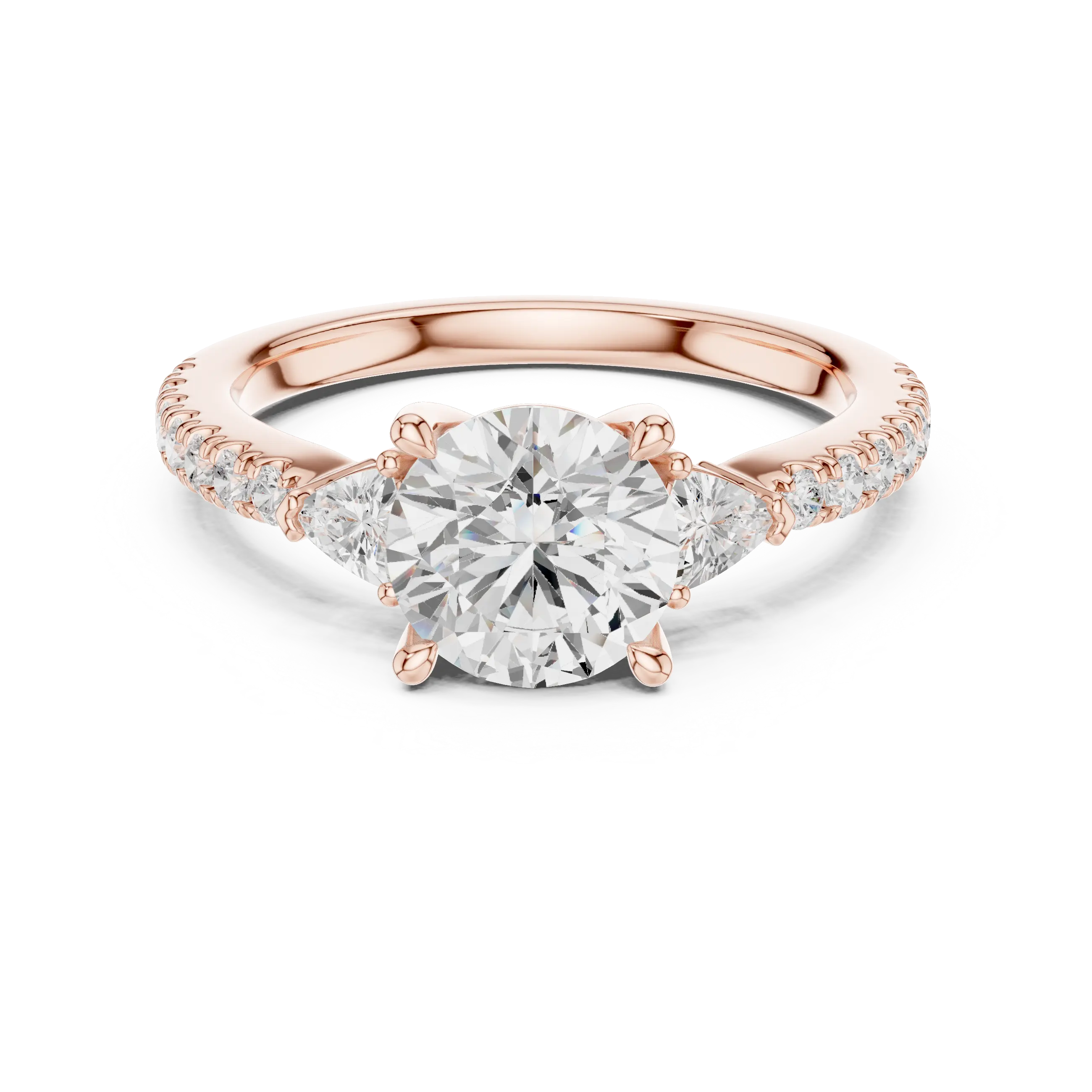 MJR087 - Micro-Pavé Shank Three Stone Round Gemstone Ring