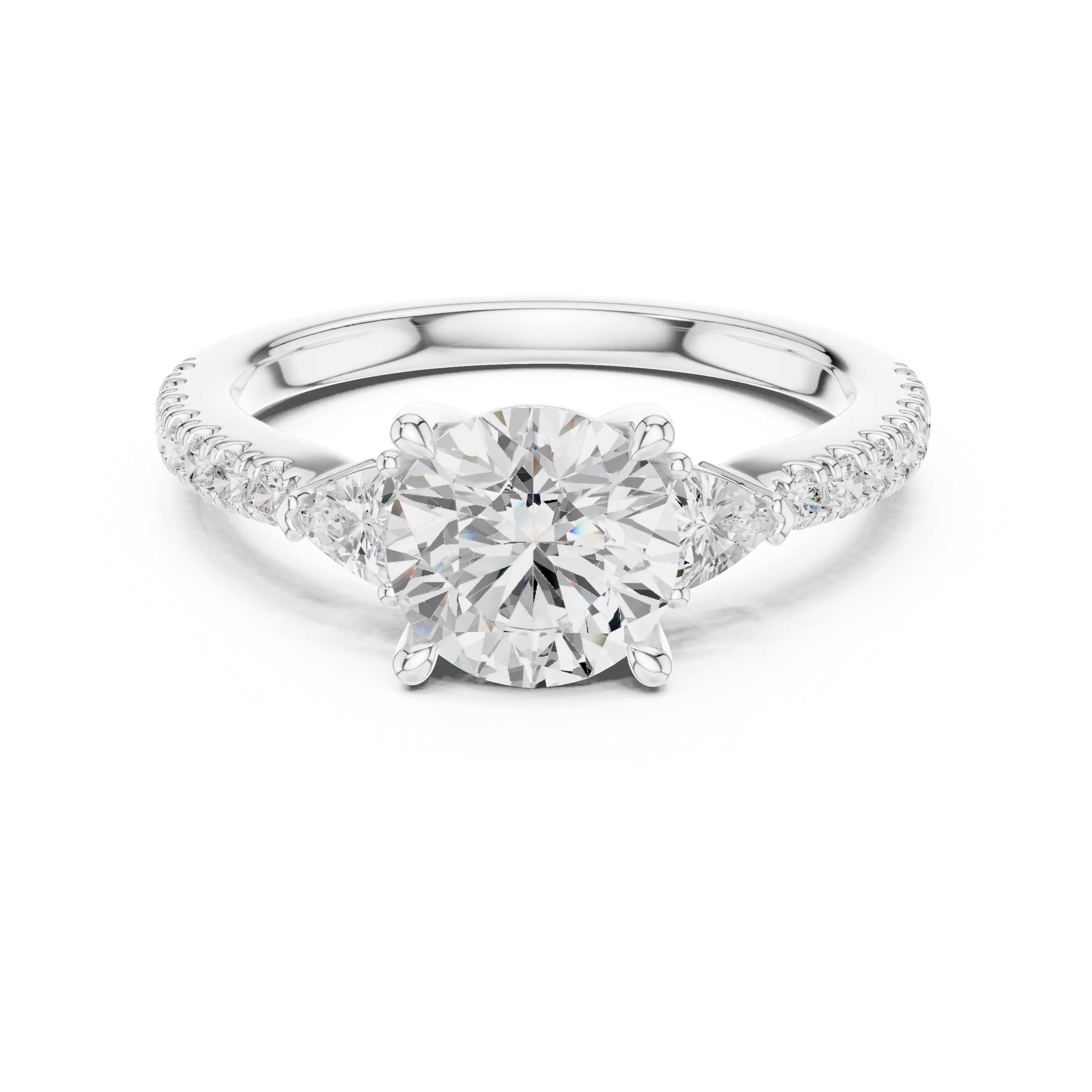 MJR087 - Micro-Pavé Shank Three Stone Round Gemstone Ring