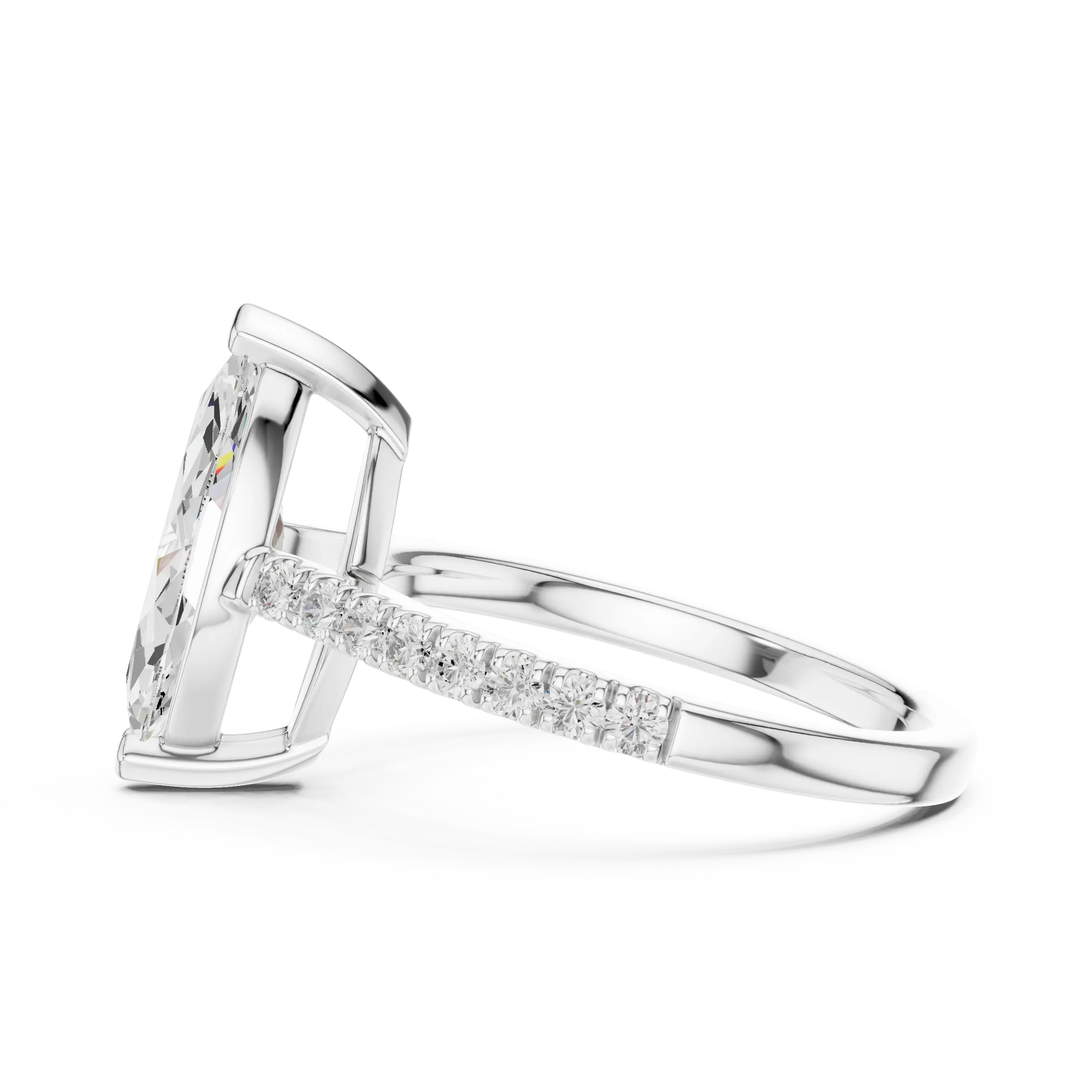 MJR085 - Micro-Pavé Band Three Stone Radiant Cut Bridal Ring