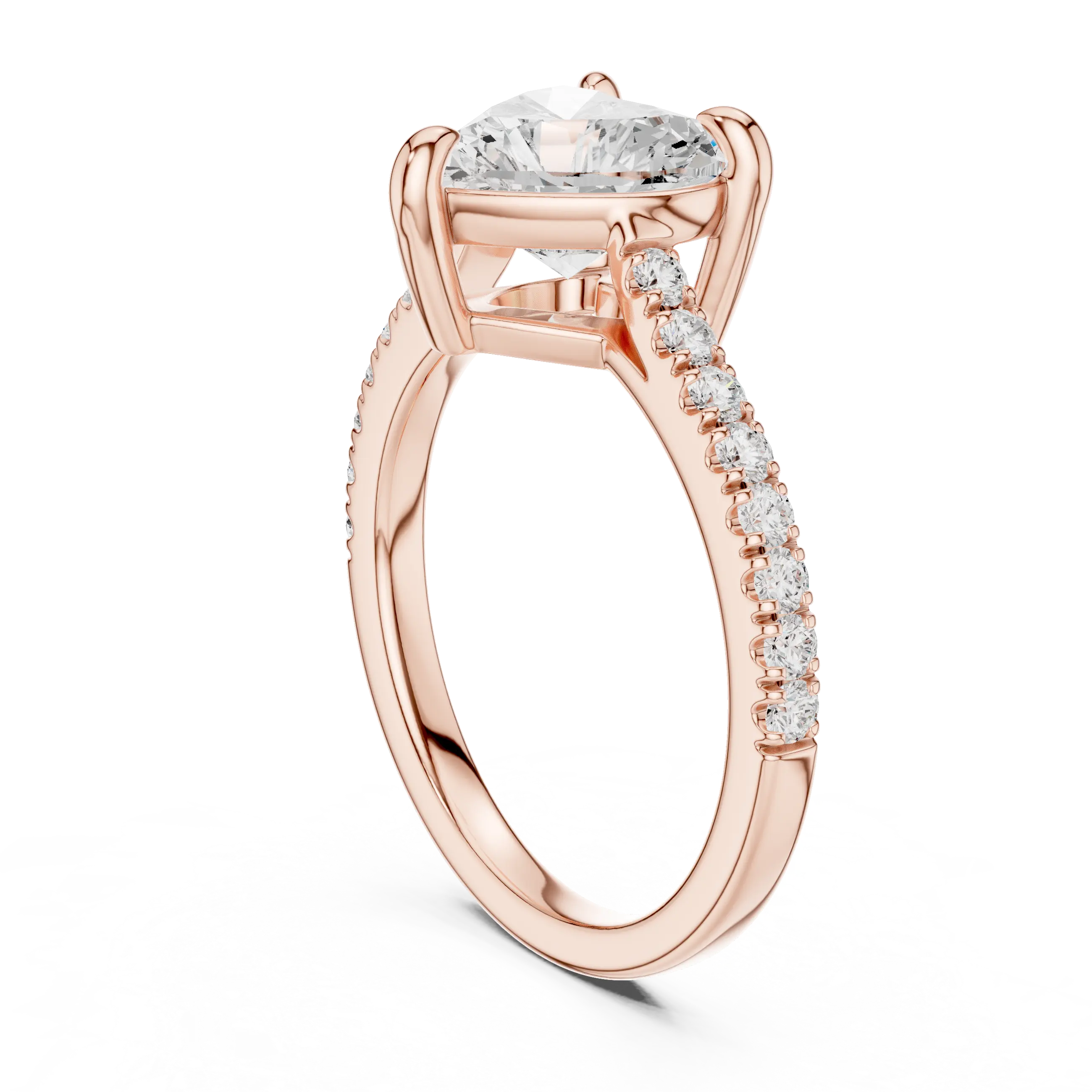 MJR088 - Heart Cut Solitaire Engagement Ring with Pavé Band