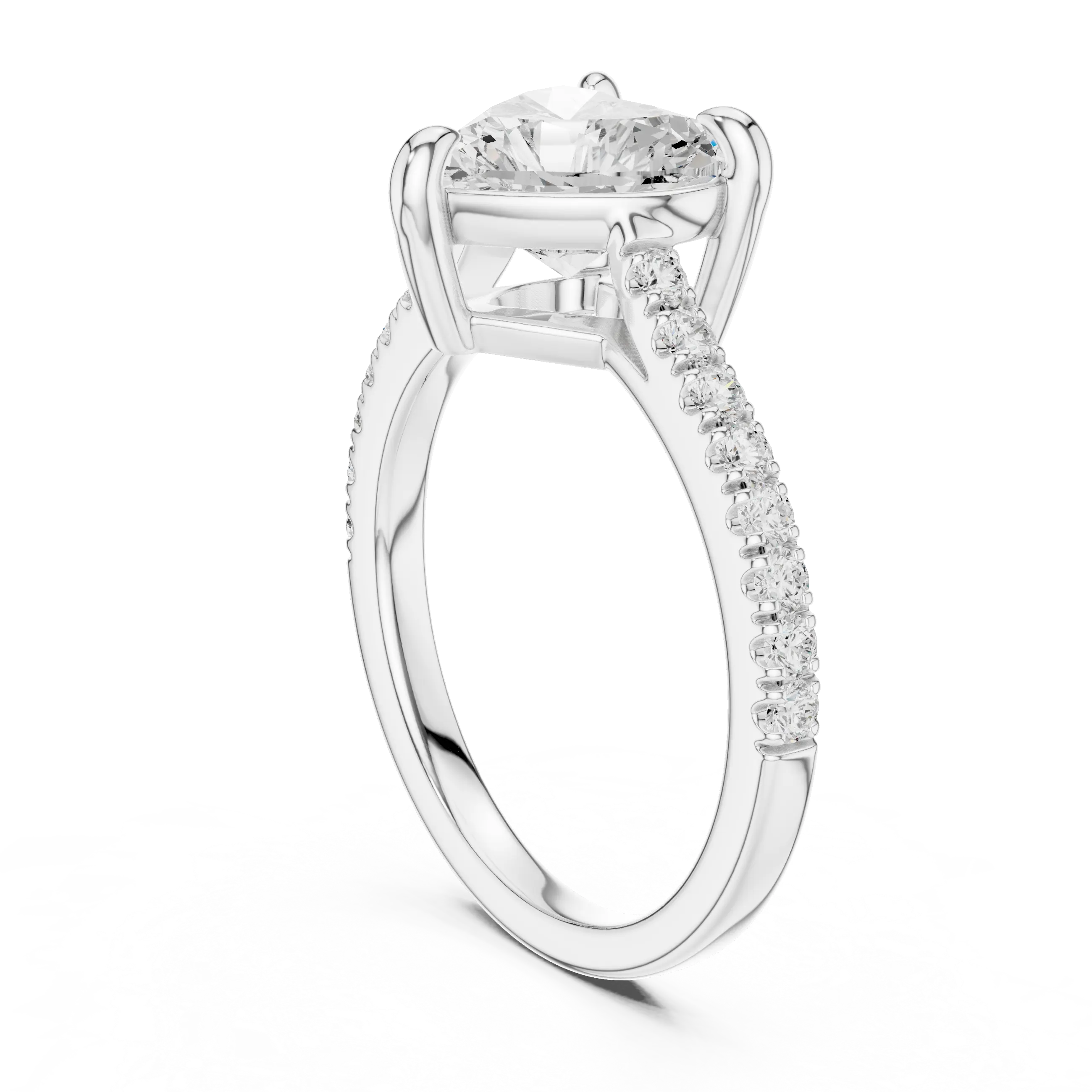 MJR088 - Heart Cut Solitaire Engagement Ring with Pavé Band