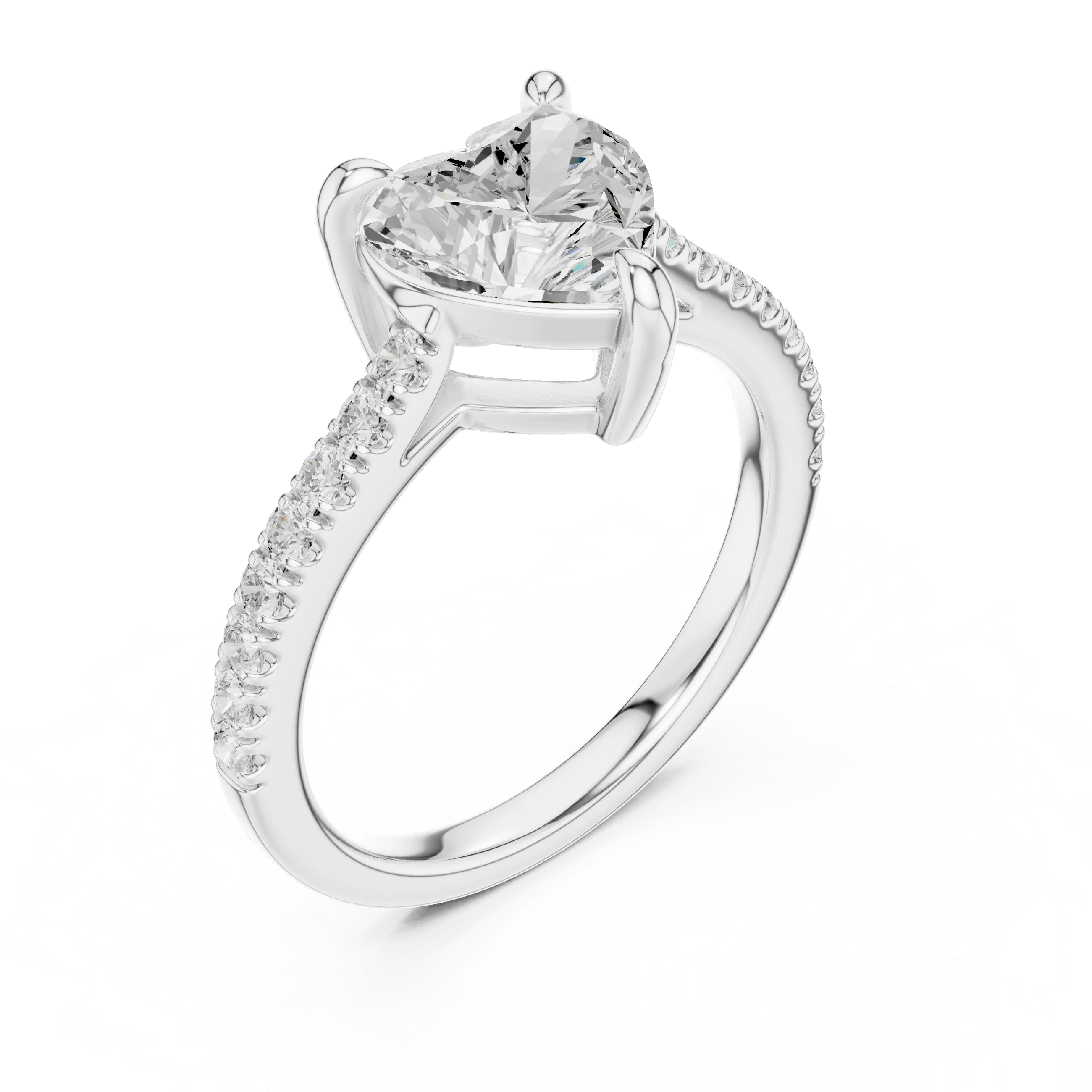 MJR088 - Heart Cut Solitaire Engagement Ring with Pavé Band