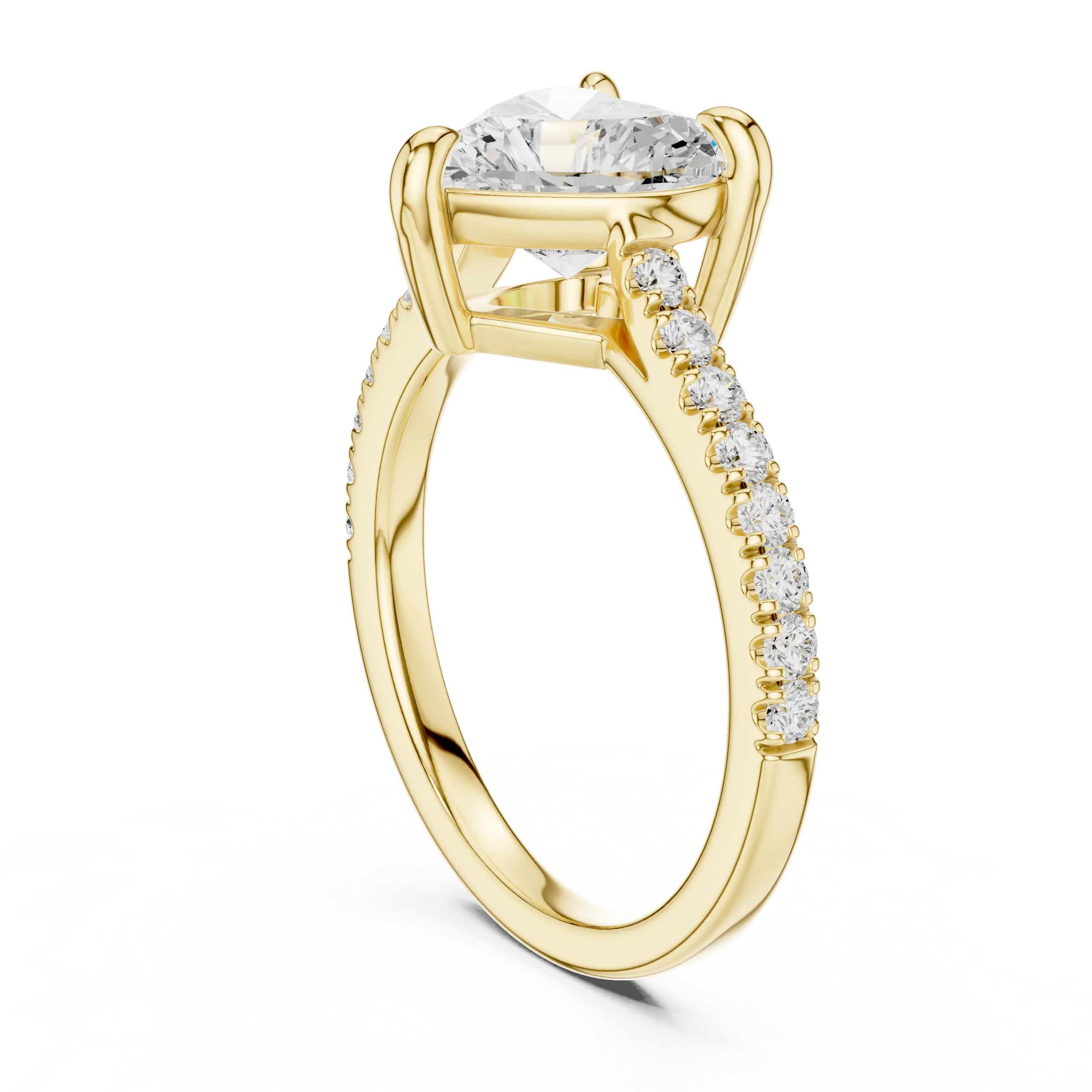 MJR088 - Heart Cut Solitaire Engagement Ring with Pavé Band