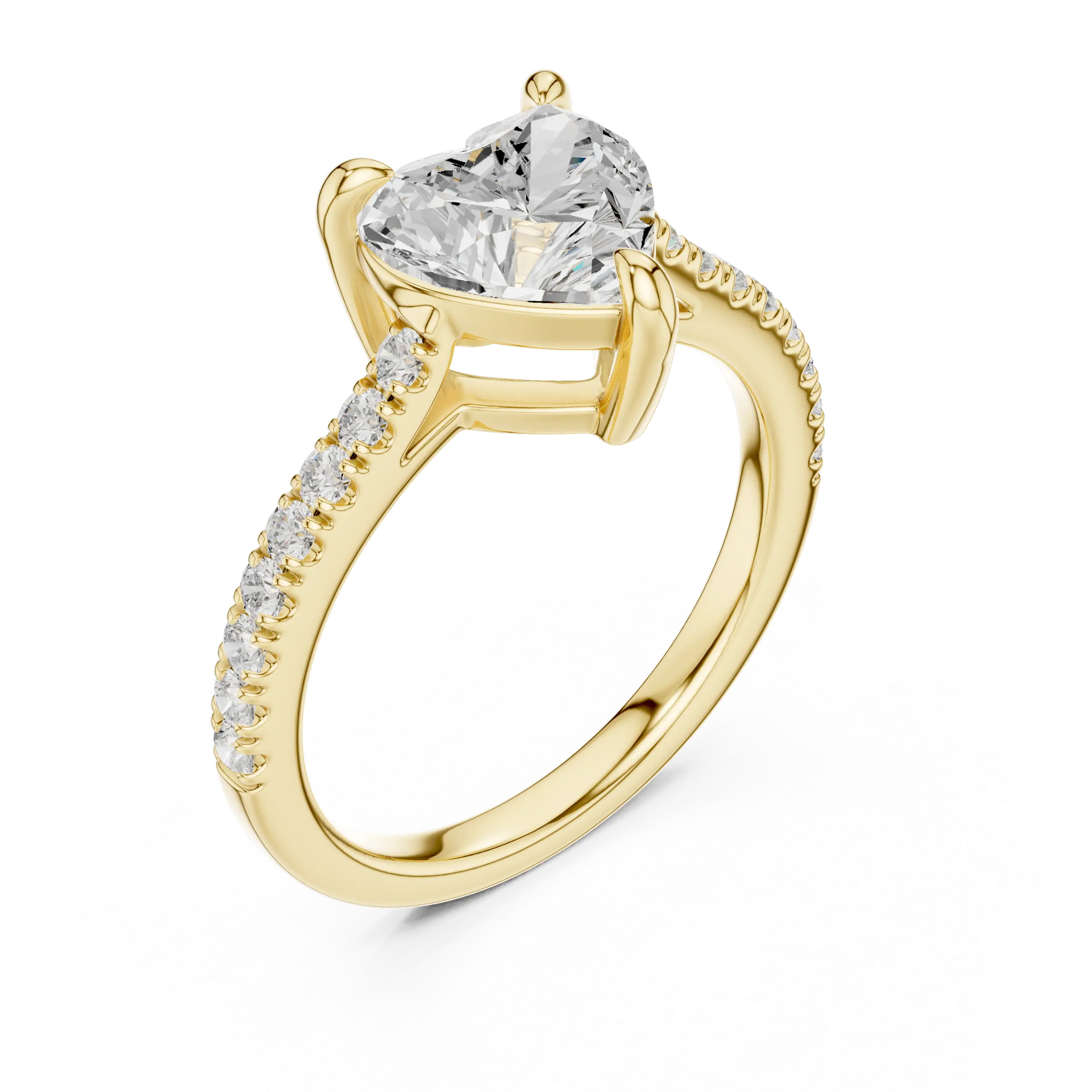 MJR088 - Heart Cut Solitaire Engagement Ring with Pavé Band