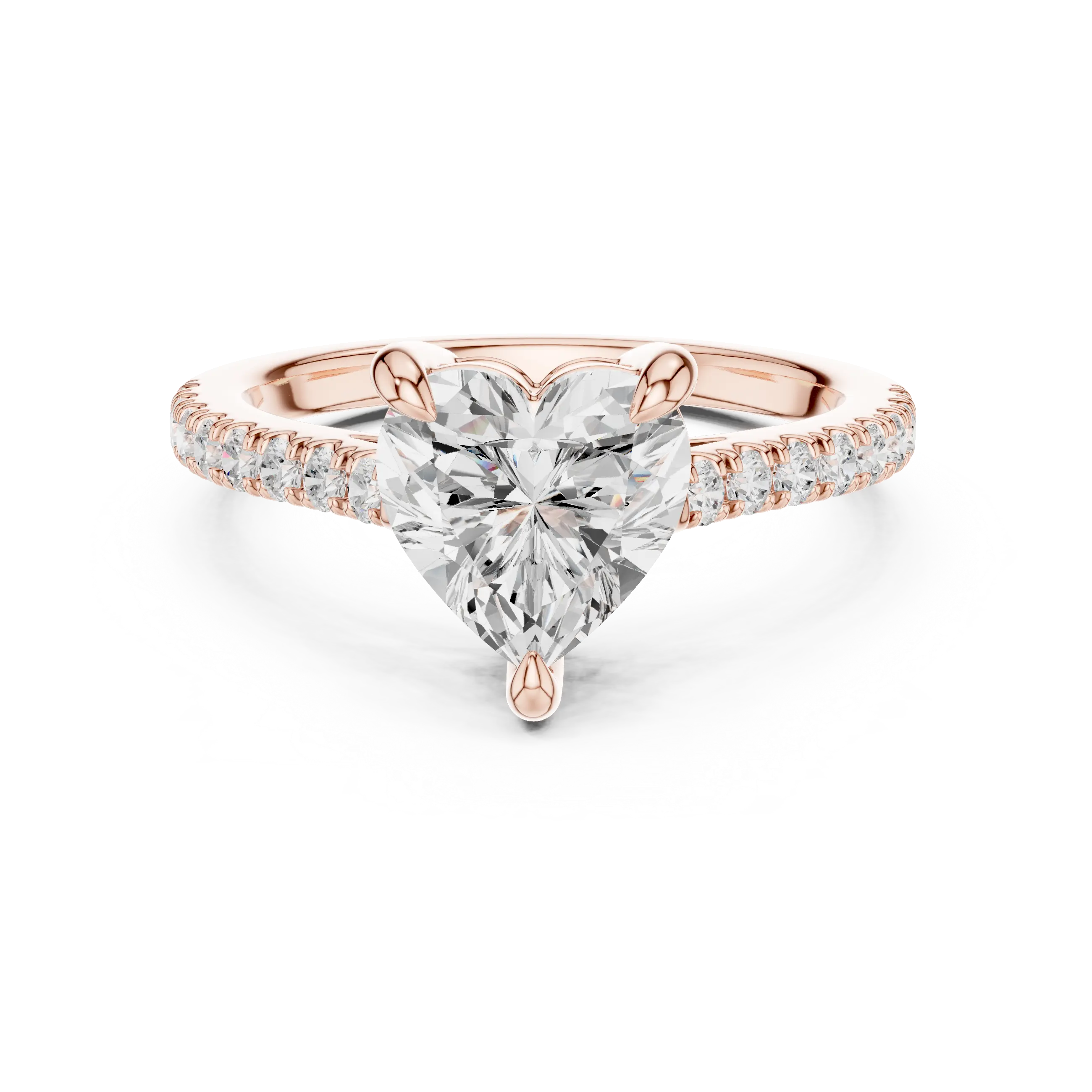 MJR088 - Heart Cut Solitaire Engagement Ring with Pavé Band