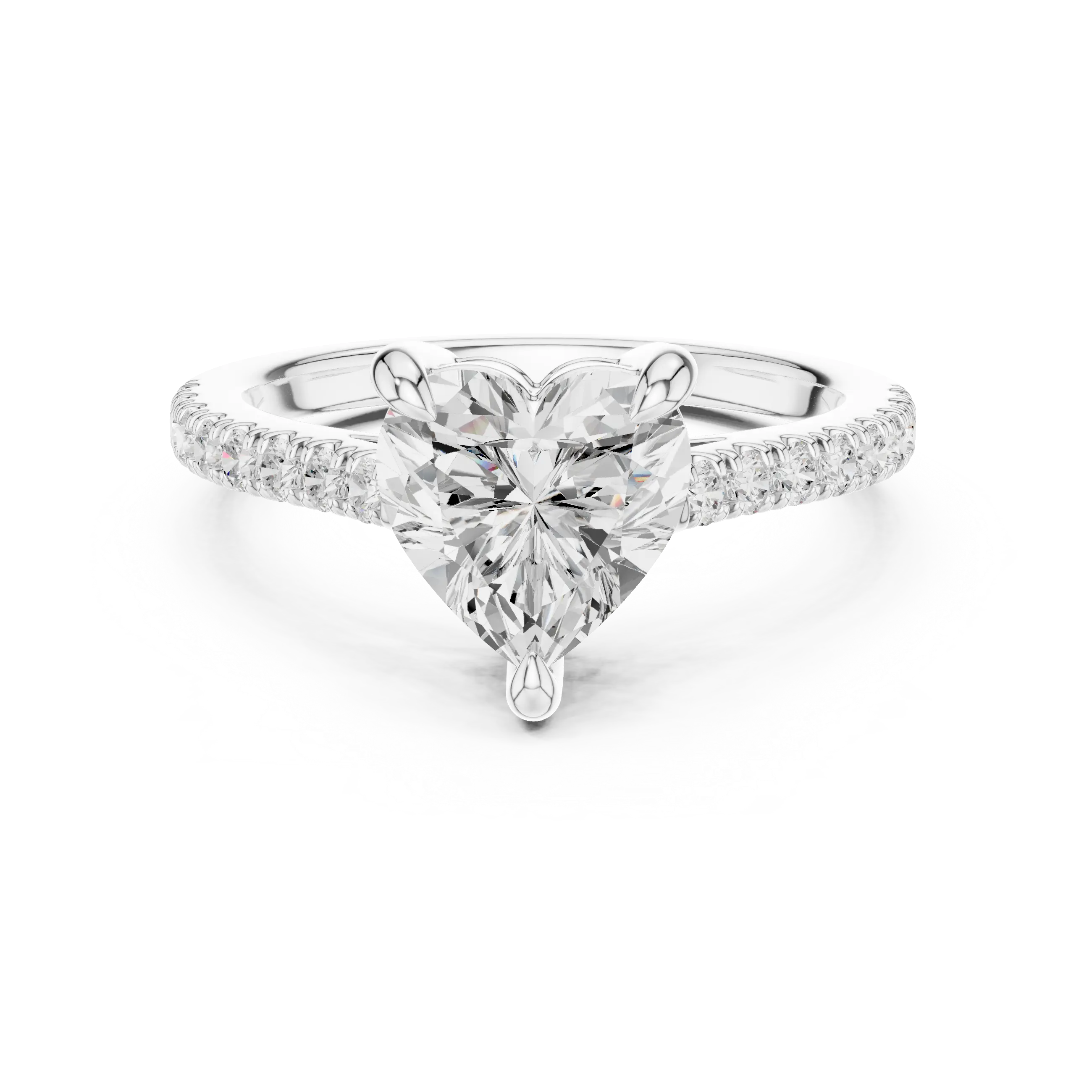 MJR088 - Heart Cut Solitaire Engagement Ring with Pavé Band
