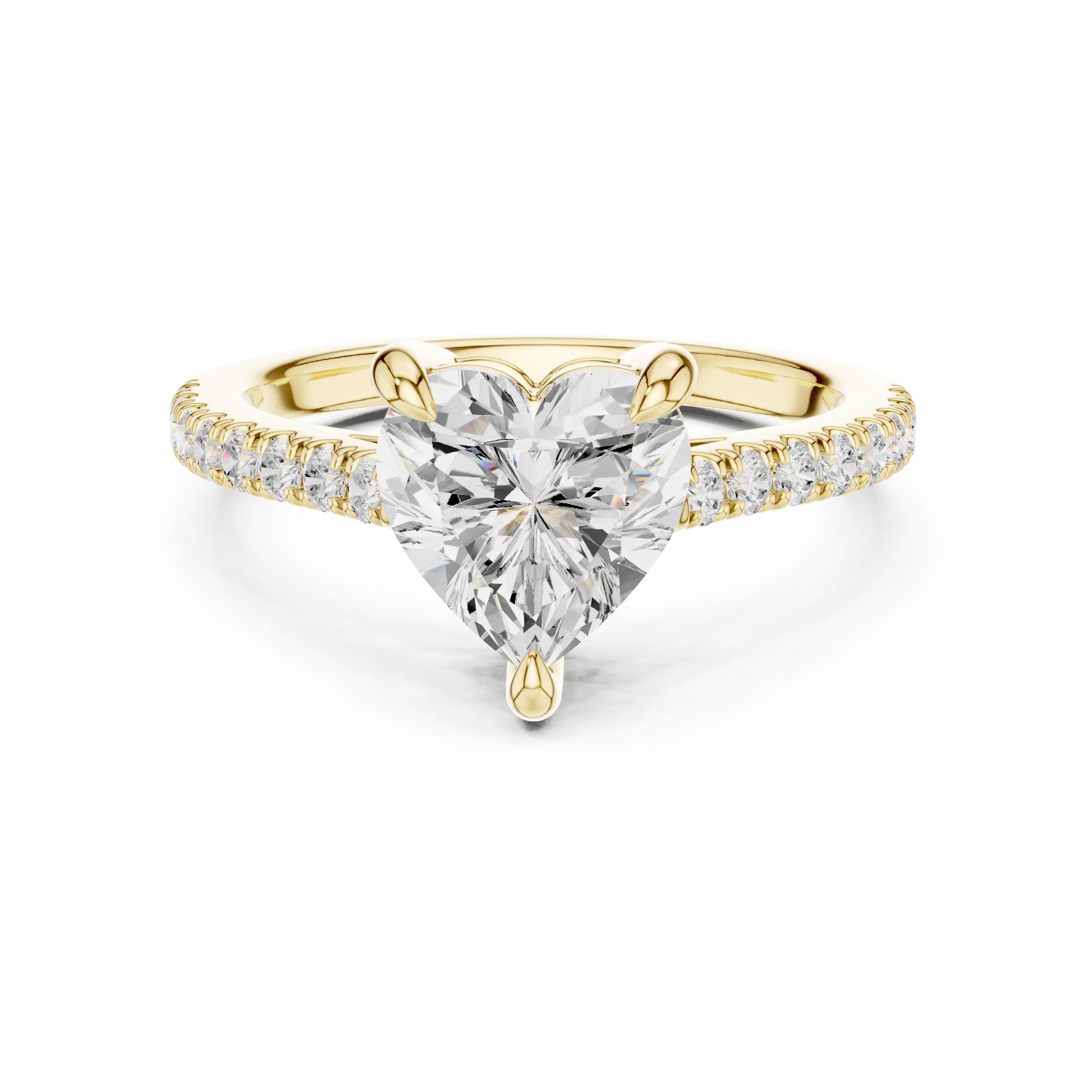 MJR088 - Heart Cut Solitaire Engagement Ring with Pavé Band