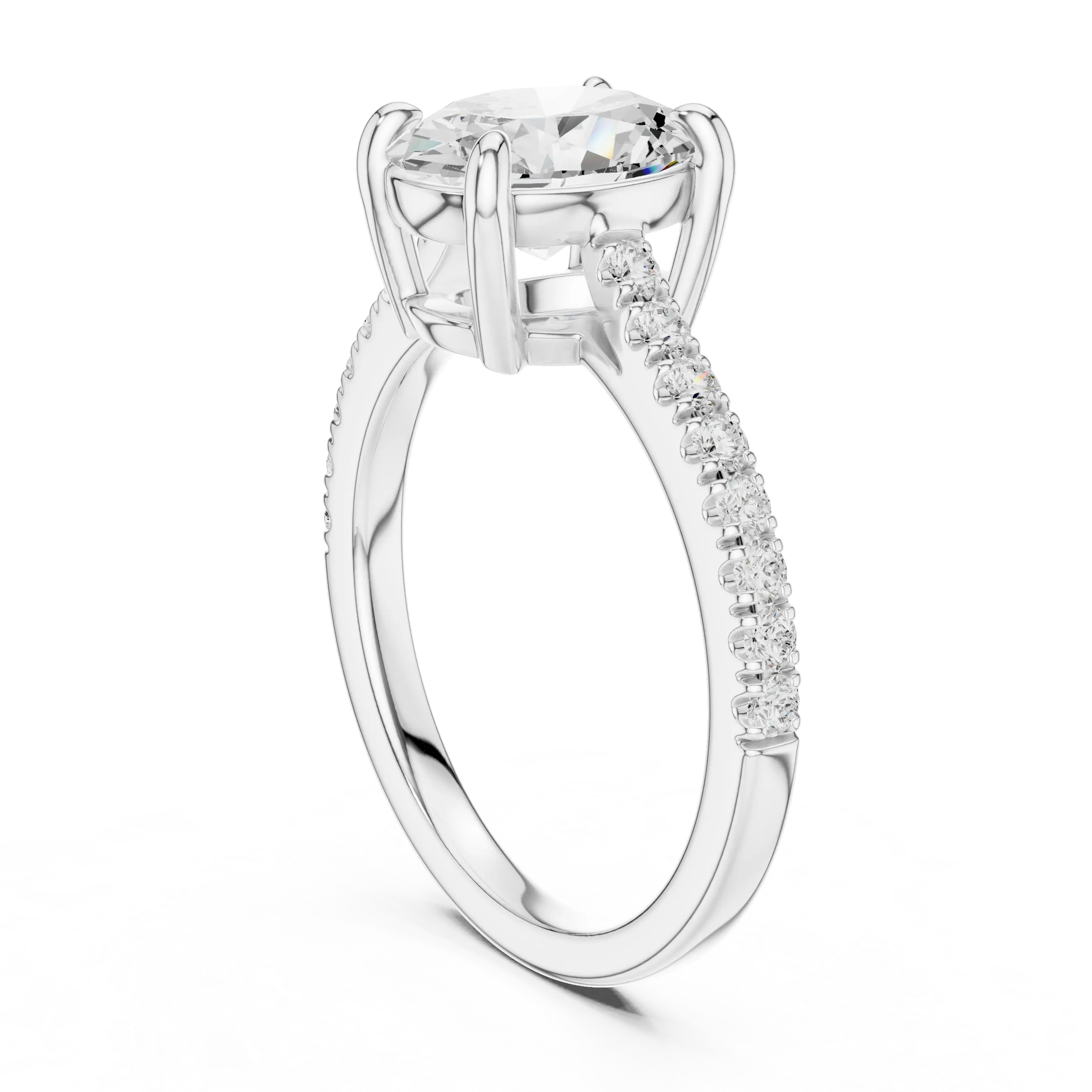 MJR089 - Oval Cut Solitaire Engagement Ring with Pavé Band