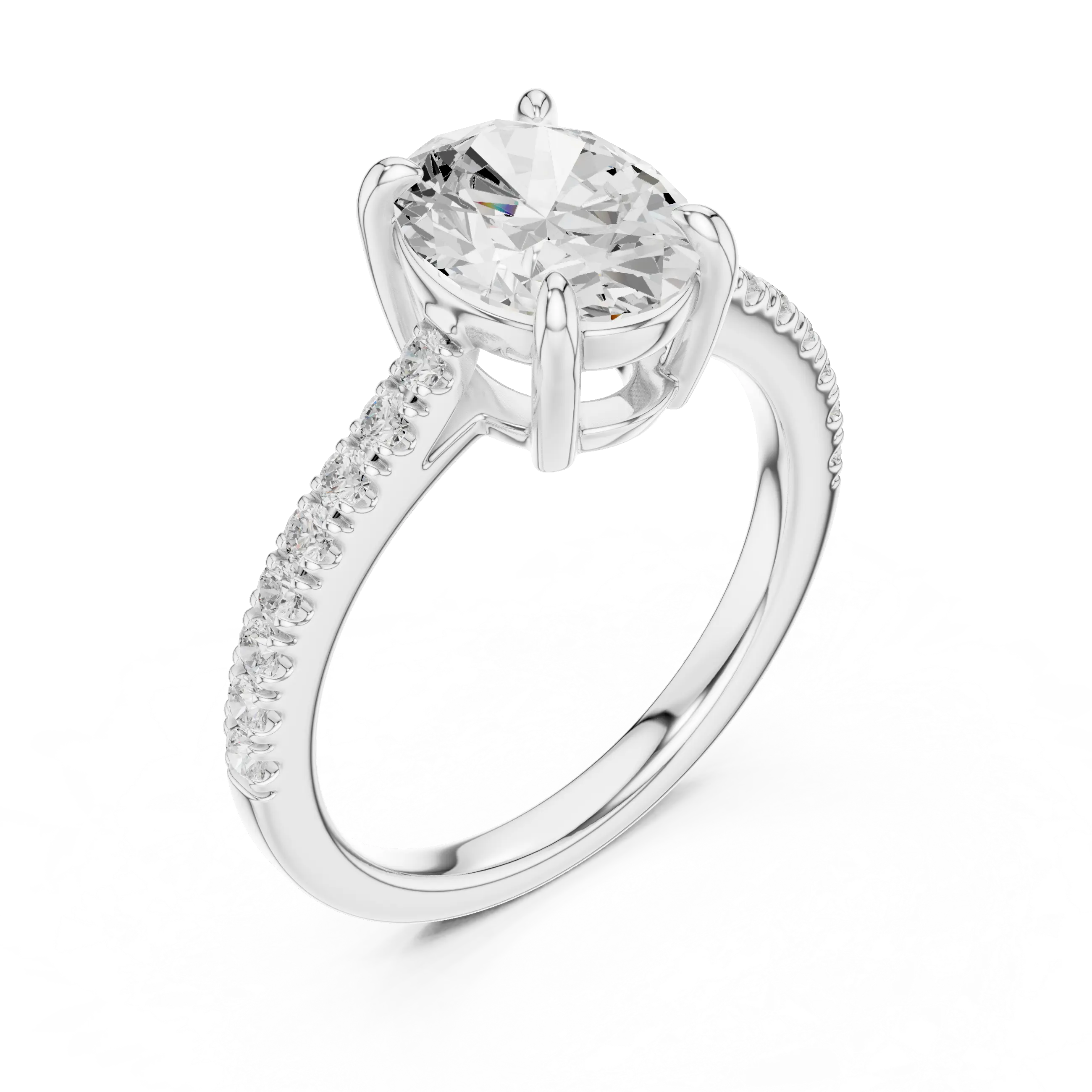 MJR089 - Oval Cut Solitaire Engagement Ring with Pavé Band