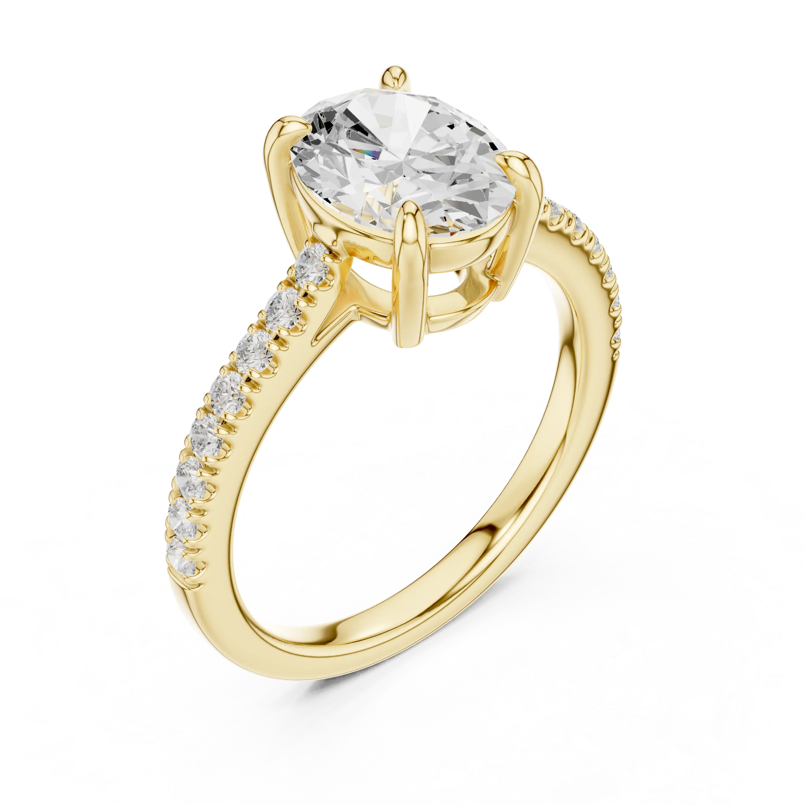 MJR089 - Oval Cut Solitaire Engagement Ring with Pavé Band