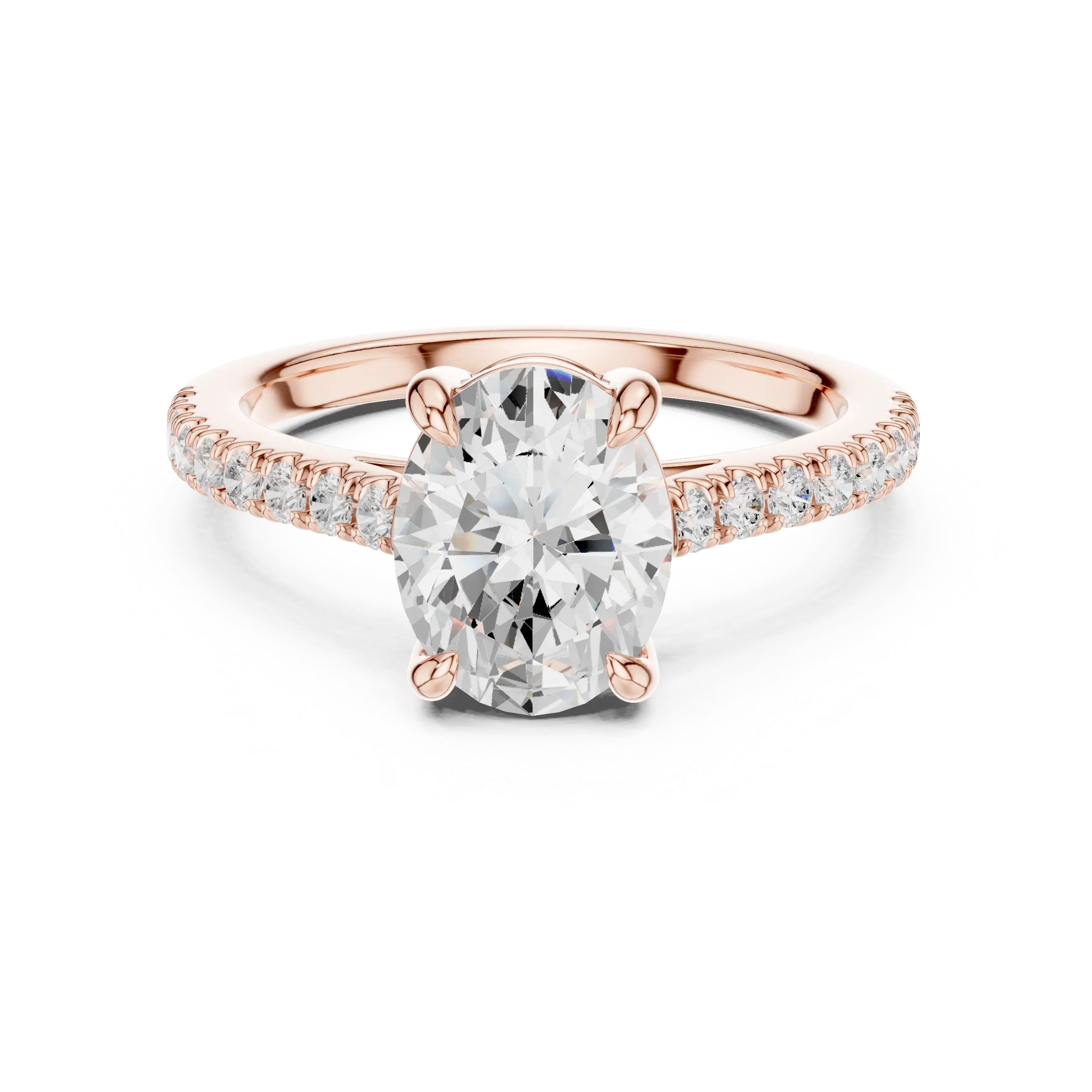 MJR089 - Oval Cut Solitaire Engagement Ring with Pavé Band