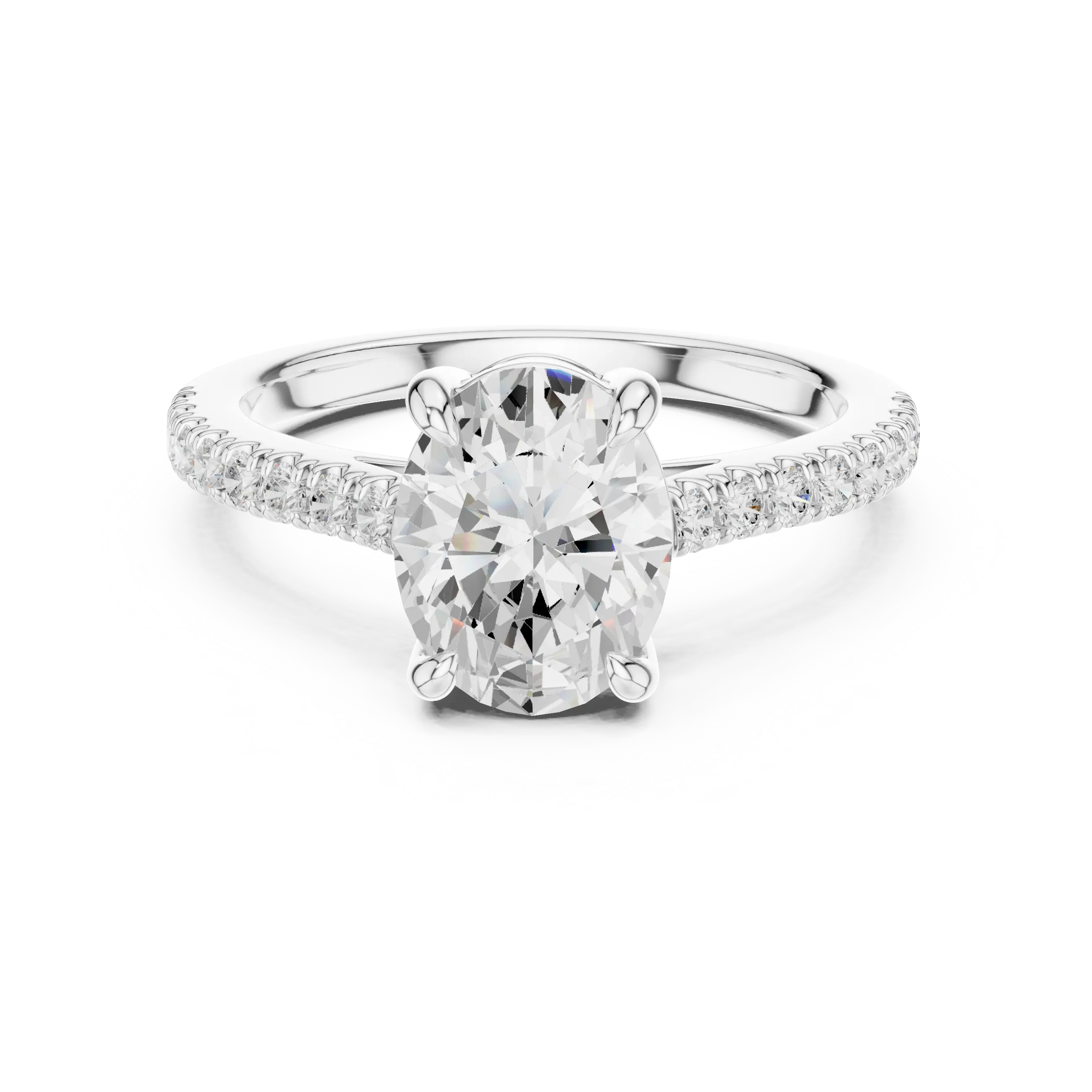 MJR089 - Oval Cut Solitaire Engagement Ring with Pavé Band
