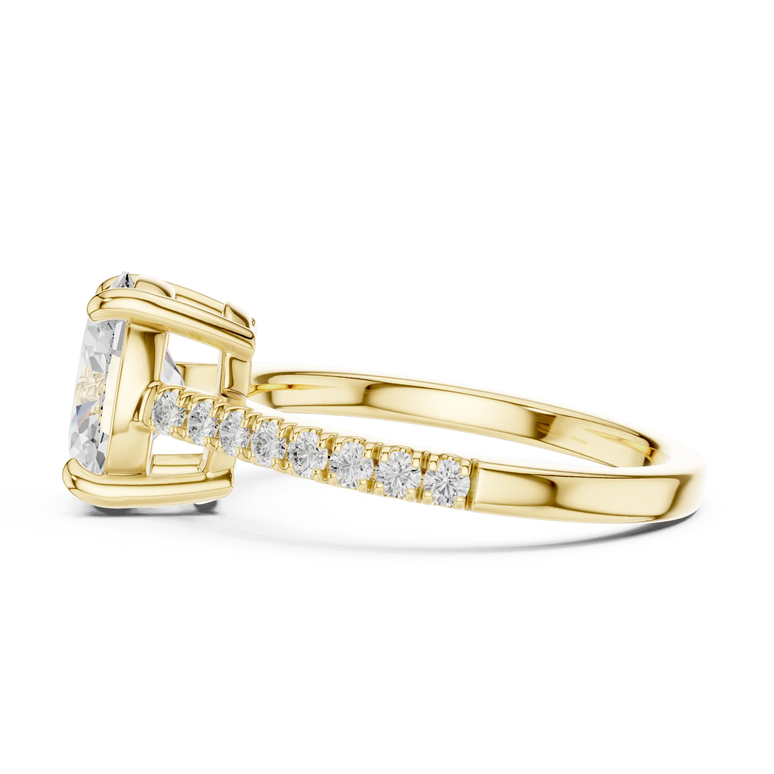 MJR089 - Oval Cut Solitaire Engagement Ring with Pavé Band