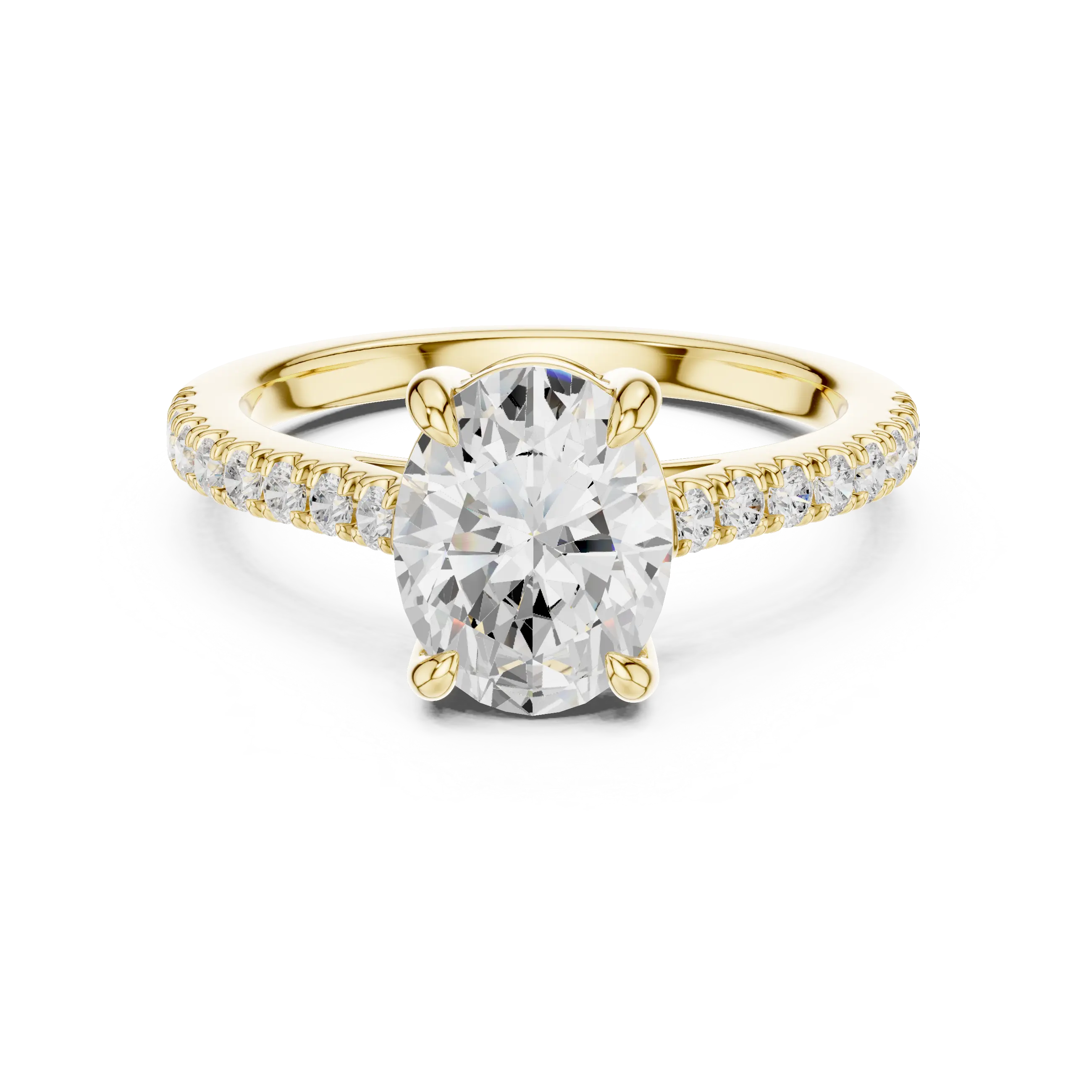 MJR089 - Oval Cut Solitaire Engagement Ring with Pavé Band