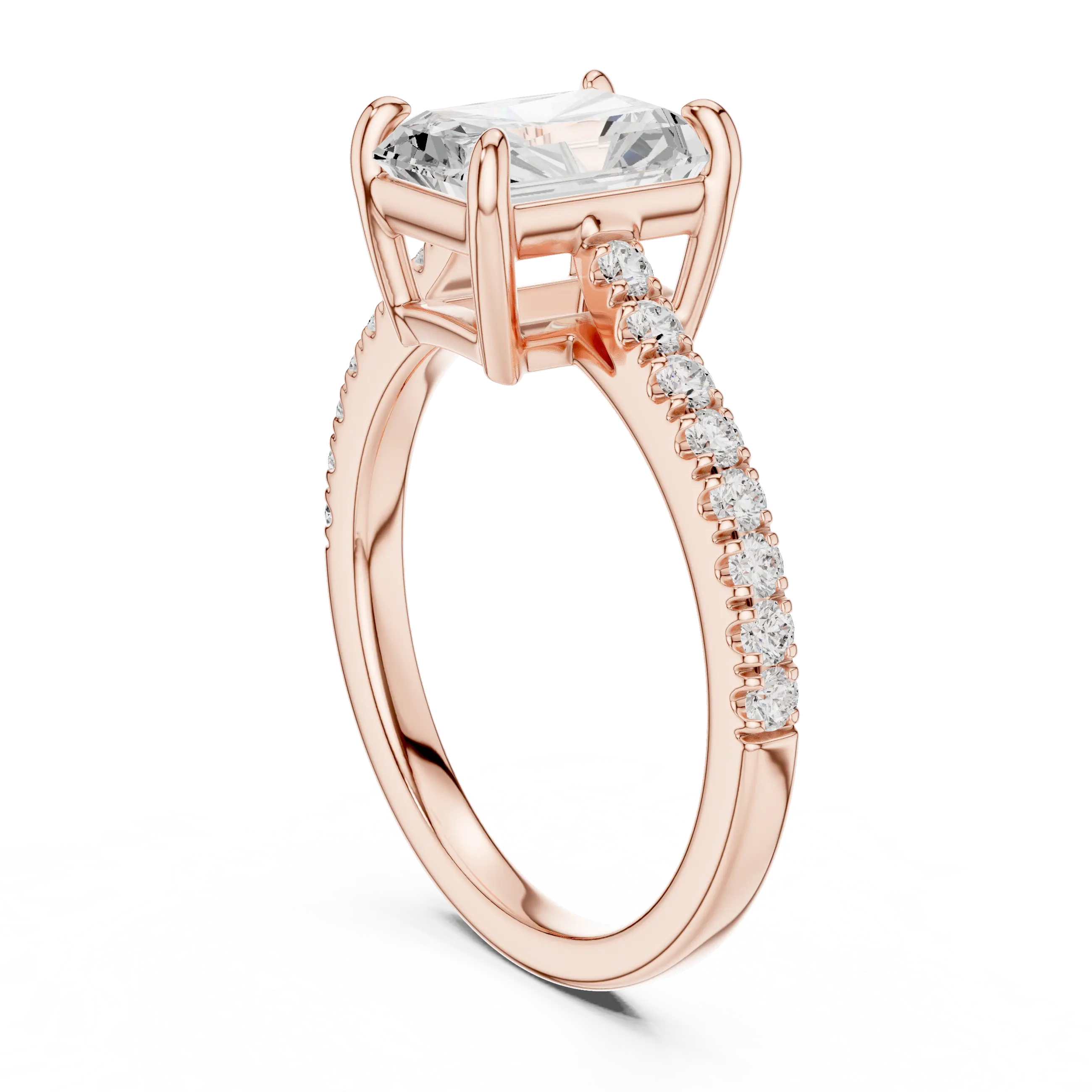 MJR090 - Radiant Cut Solitaire Engagement Ring with Pavé Band