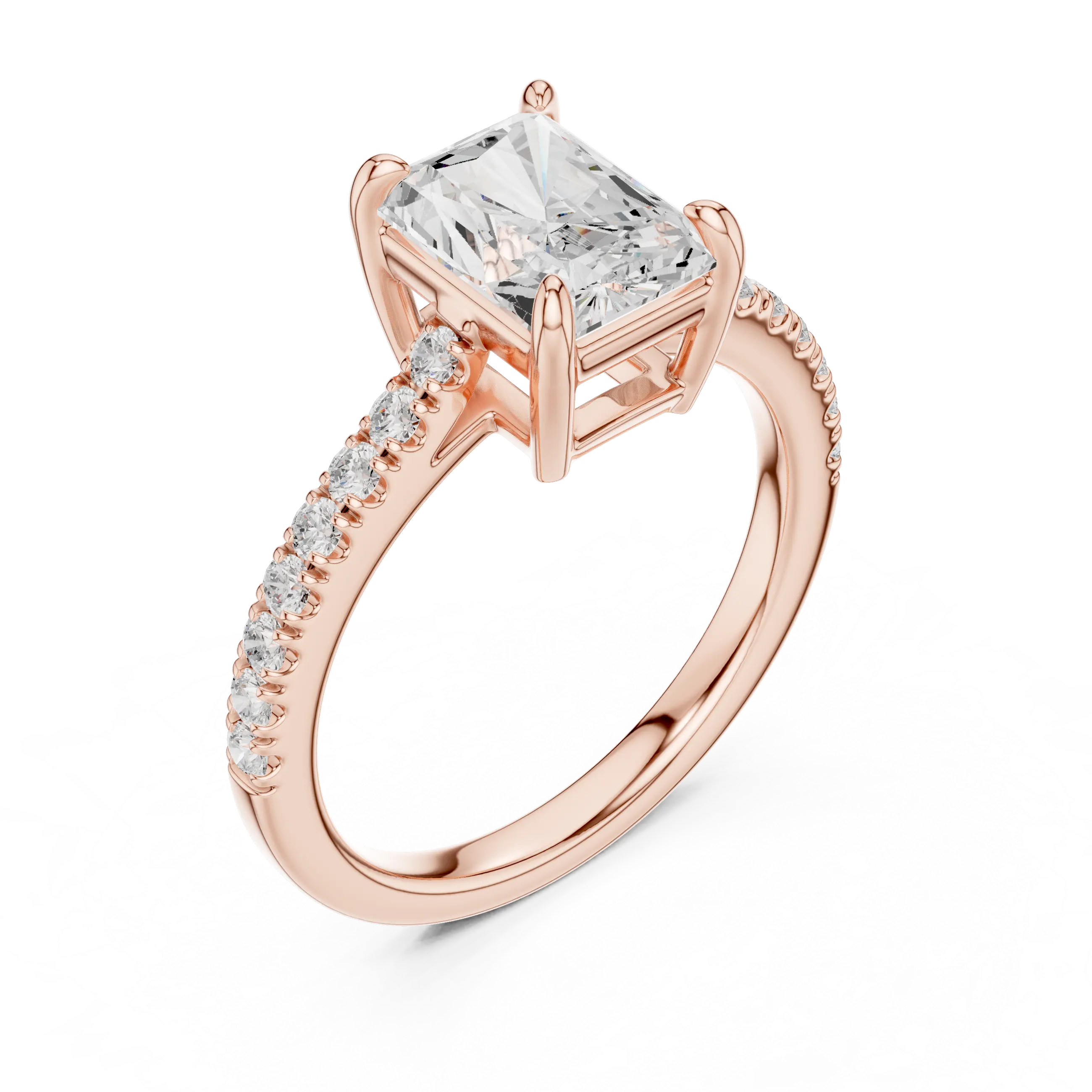 MJR090 - Radiant Cut Solitaire Engagement Ring with Pavé Band