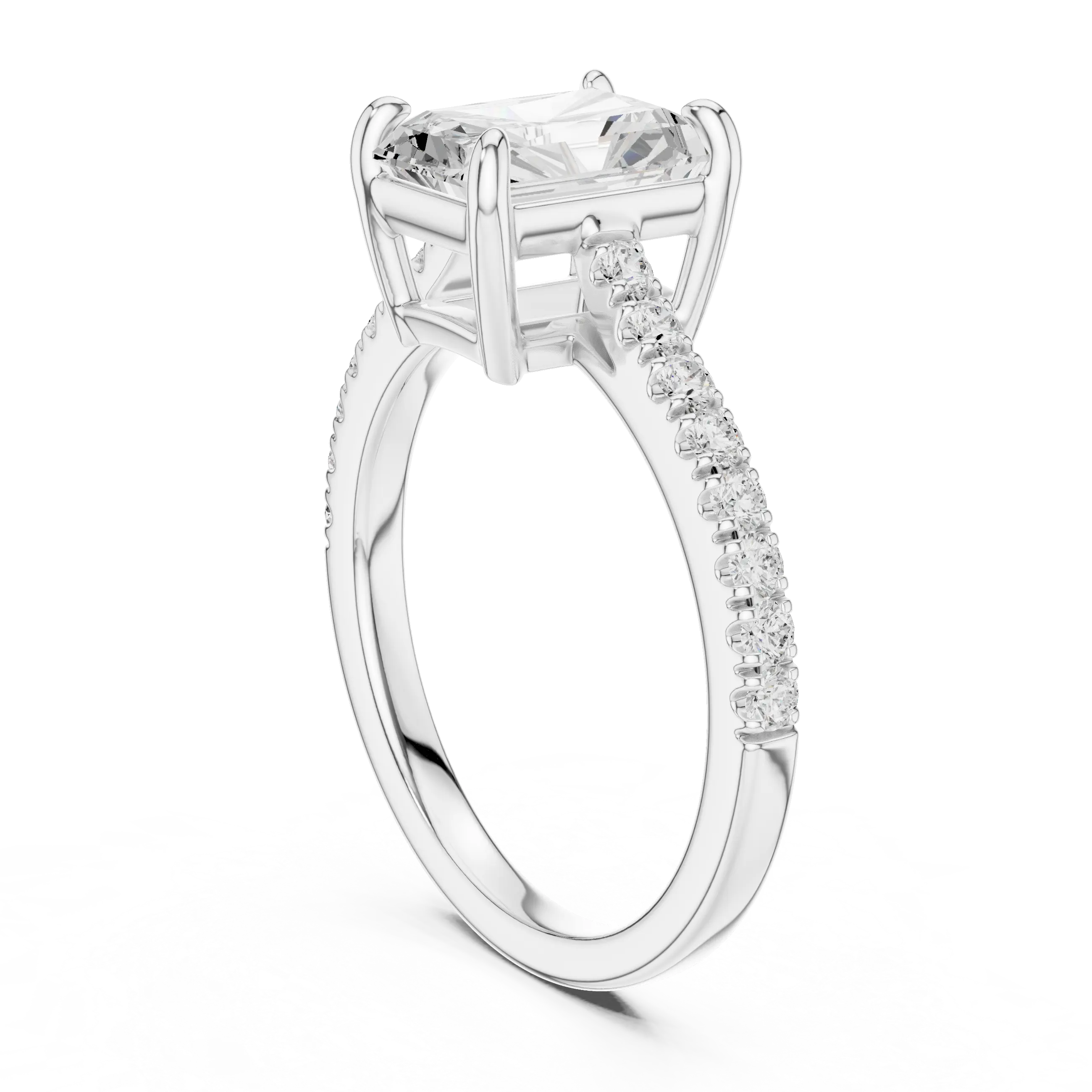 MJR090 - Radiant Cut Solitaire Engagement Ring with Pavé Band